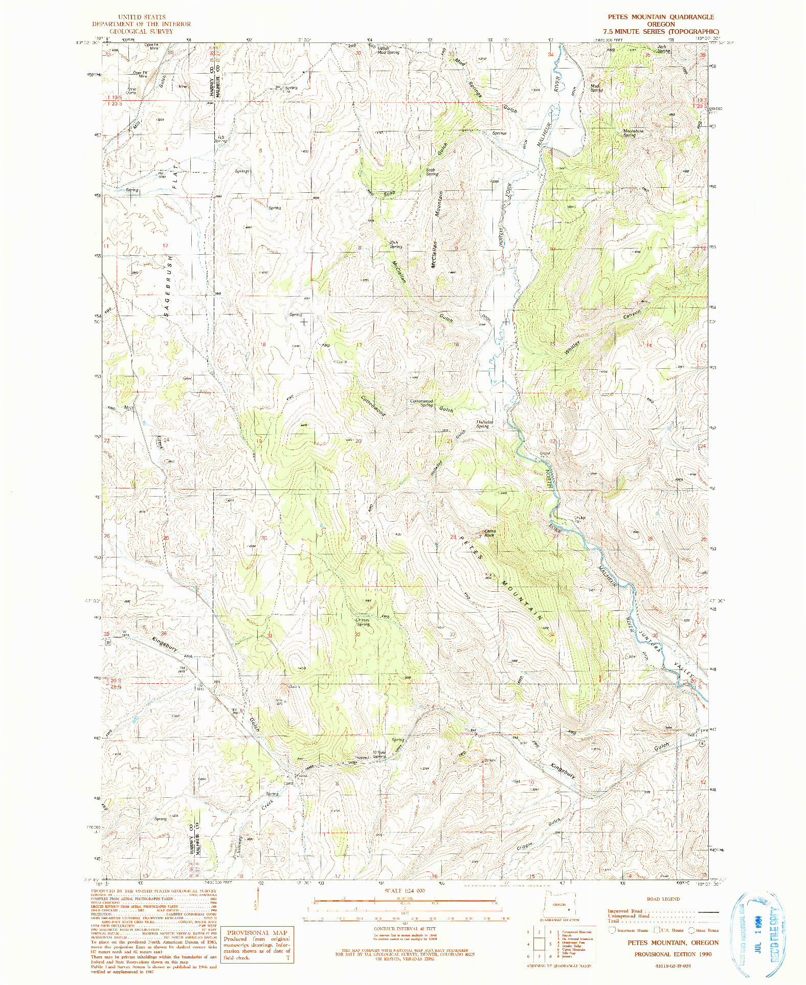 USGS 1:24000-SCALE QUADRANGLE FOR PETES MOUNTAIN, OR 1990