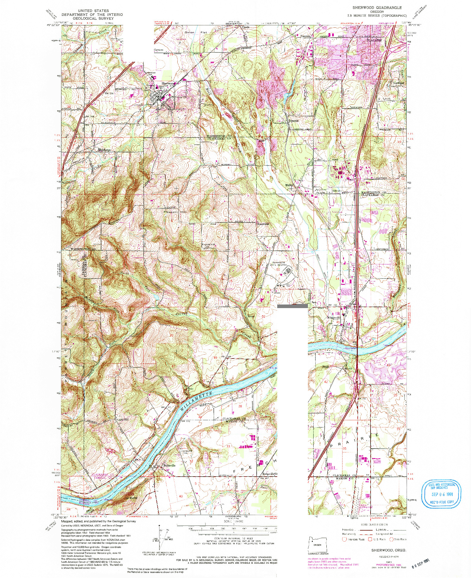 USGS 1:24000-SCALE QUADRANGLE FOR SHERWOOD, OR 1961