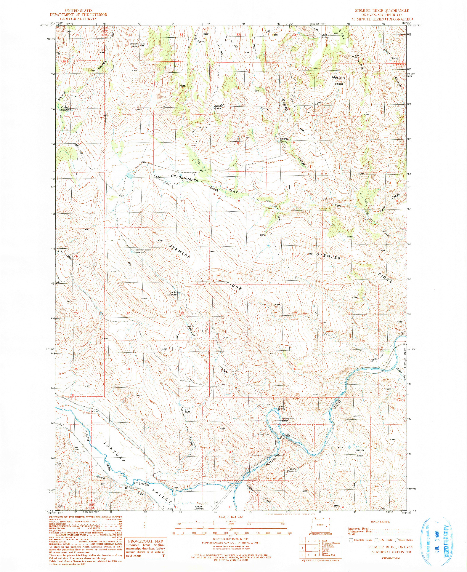 USGS 1:24000-SCALE QUADRANGLE FOR STEMLER RIDGE, OR 1990