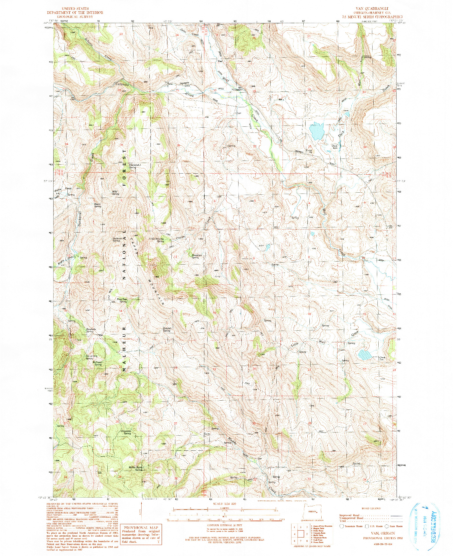 USGS 1:24000-SCALE QUADRANGLE FOR VAN, OR 1990