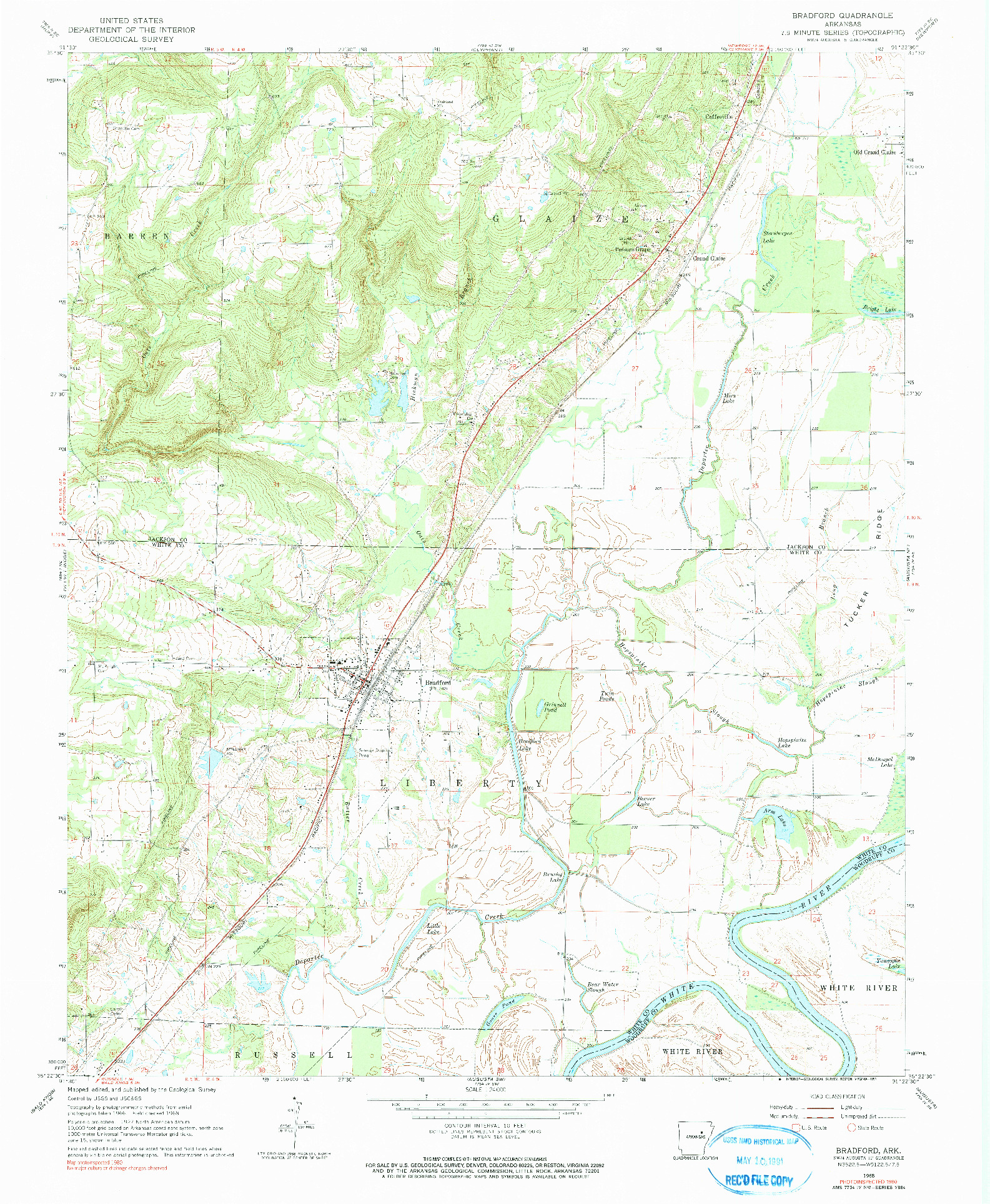 USGS 1:24000-SCALE QUADRANGLE FOR BRADFORD, AR 1968