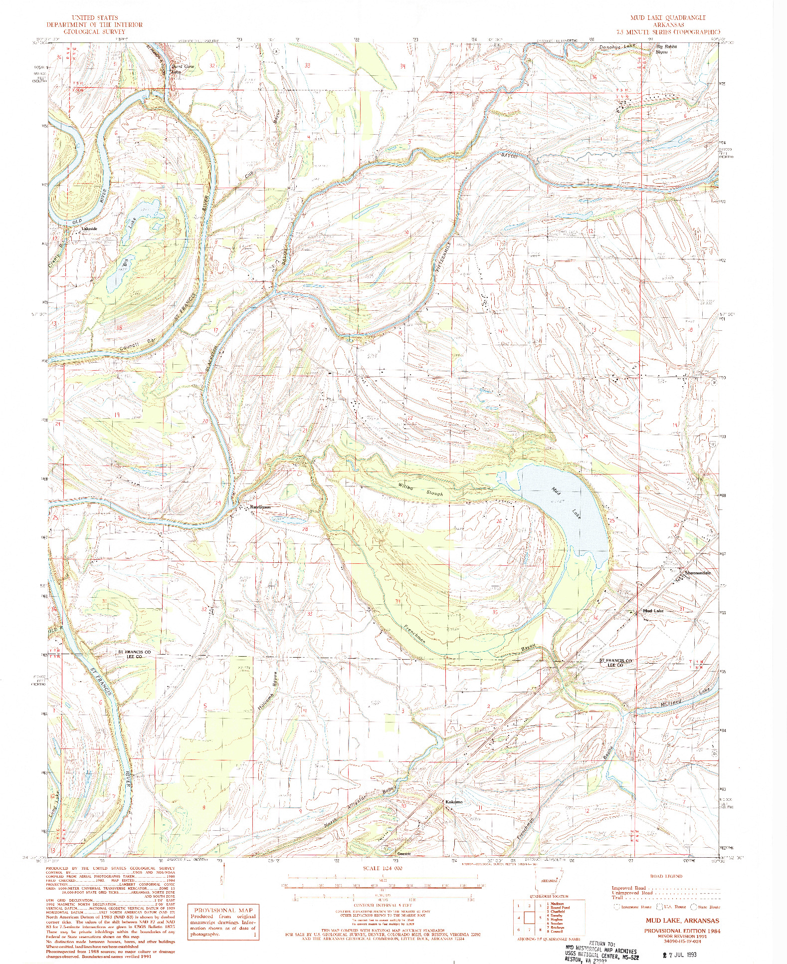 USGS 1:24000-SCALE QUADRANGLE FOR MUD LAKE, AR 1984