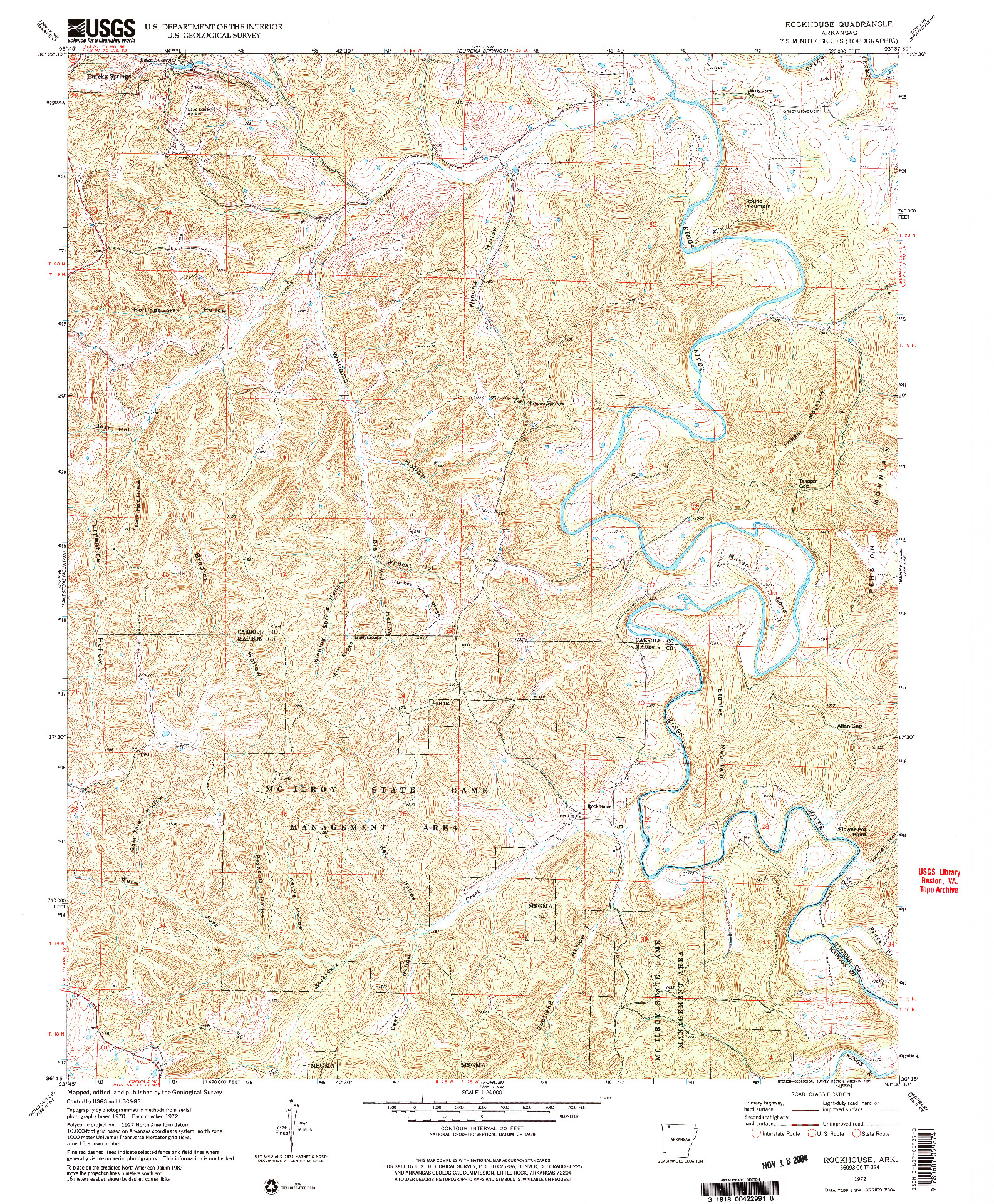 USGS 1:24000-SCALE QUADRANGLE FOR ROCKHOUSE, AR 1972