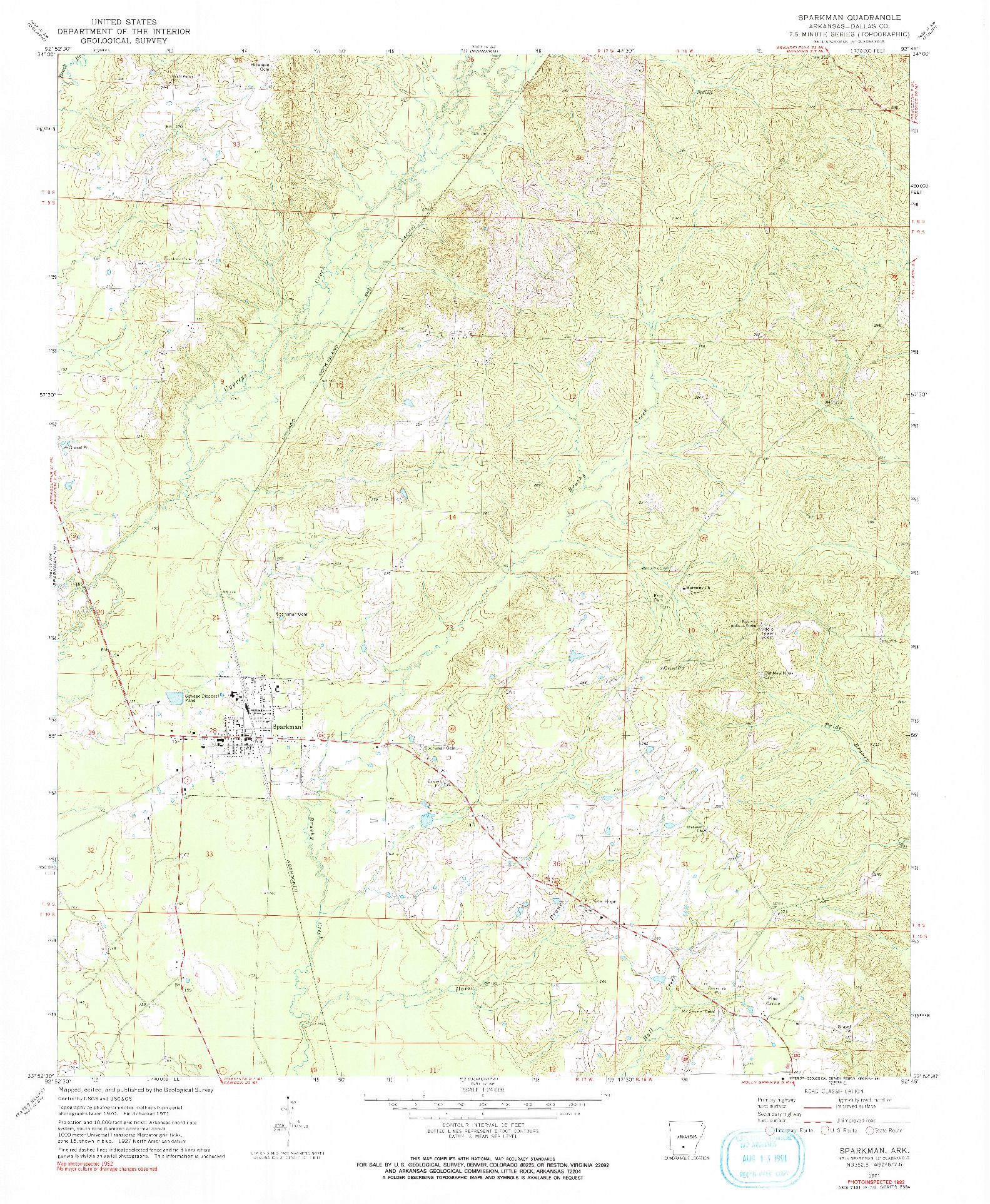 USGS 1:24000-SCALE QUADRANGLE FOR SPARKMAN, AR 1971
