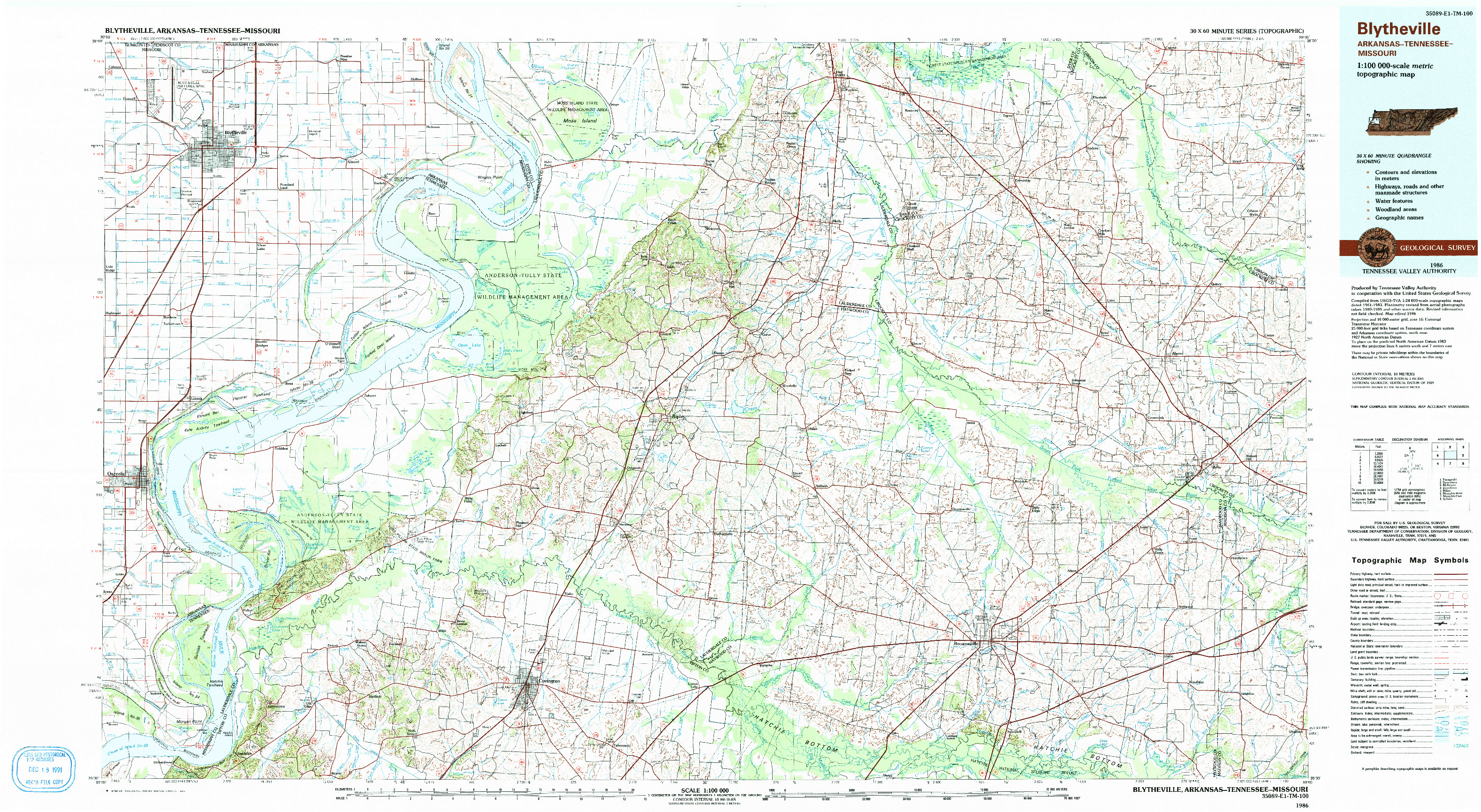 USGS 1:100000-SCALE QUADRANGLE FOR BLYTHEVILLE, AR 1986