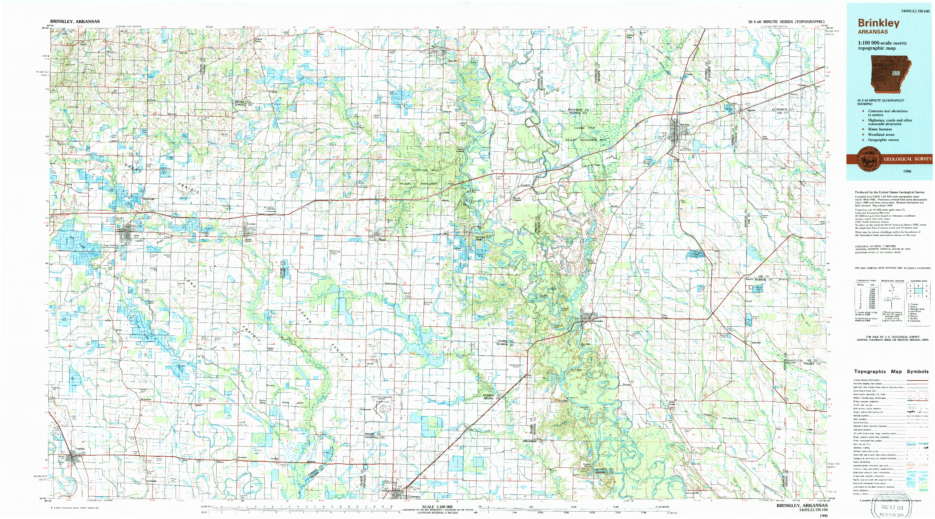 USGS 1:100000-SCALE QUADRANGLE FOR BRINKLEY, AR 1990