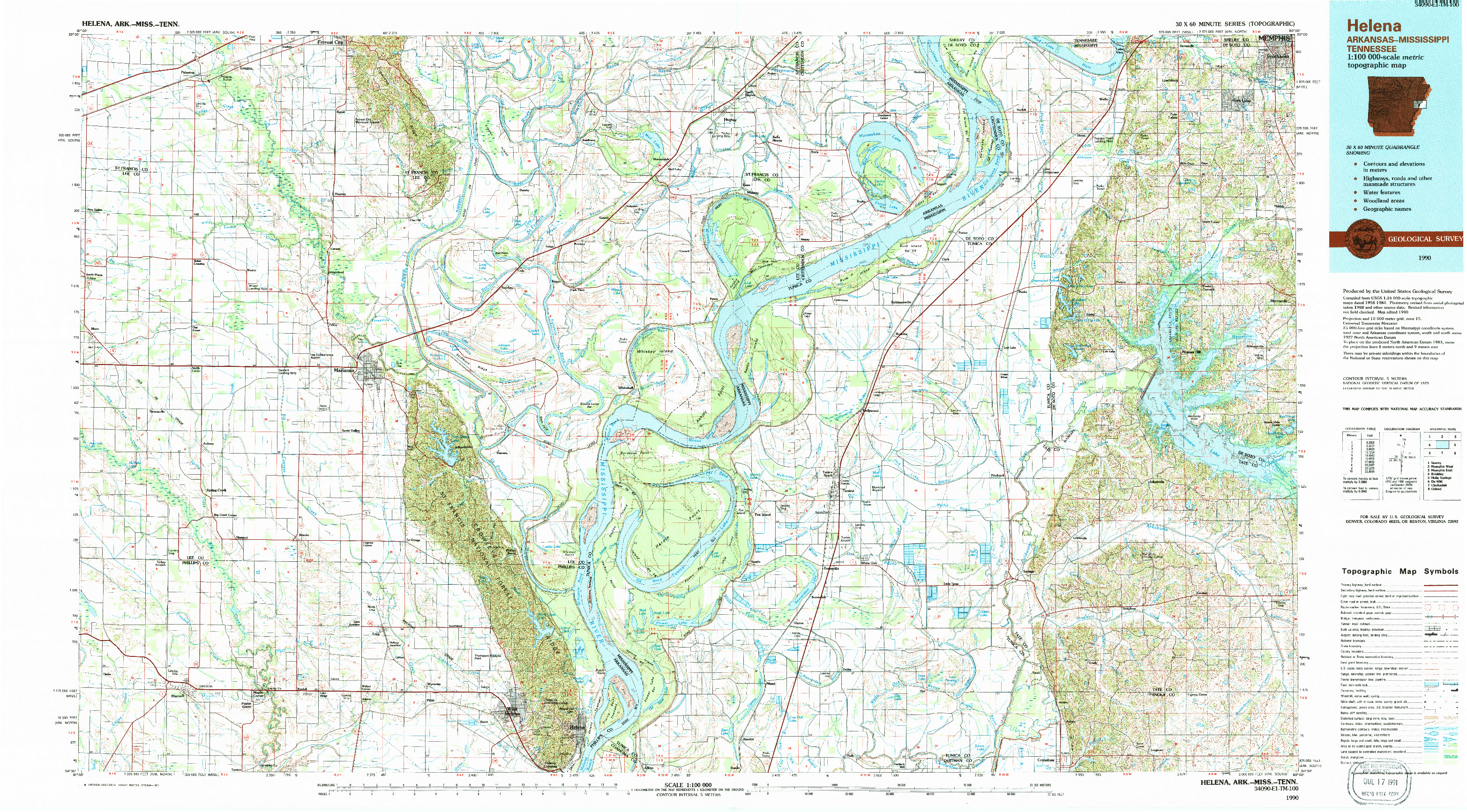 USGS 1:100000-SCALE QUADRANGLE FOR HELENA, AR 1990