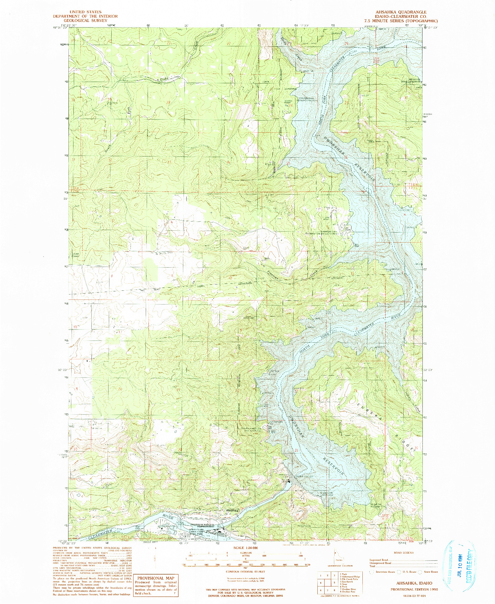 USGS 1:24000-SCALE QUADRANGLE FOR AHSAHKA, ID 1990