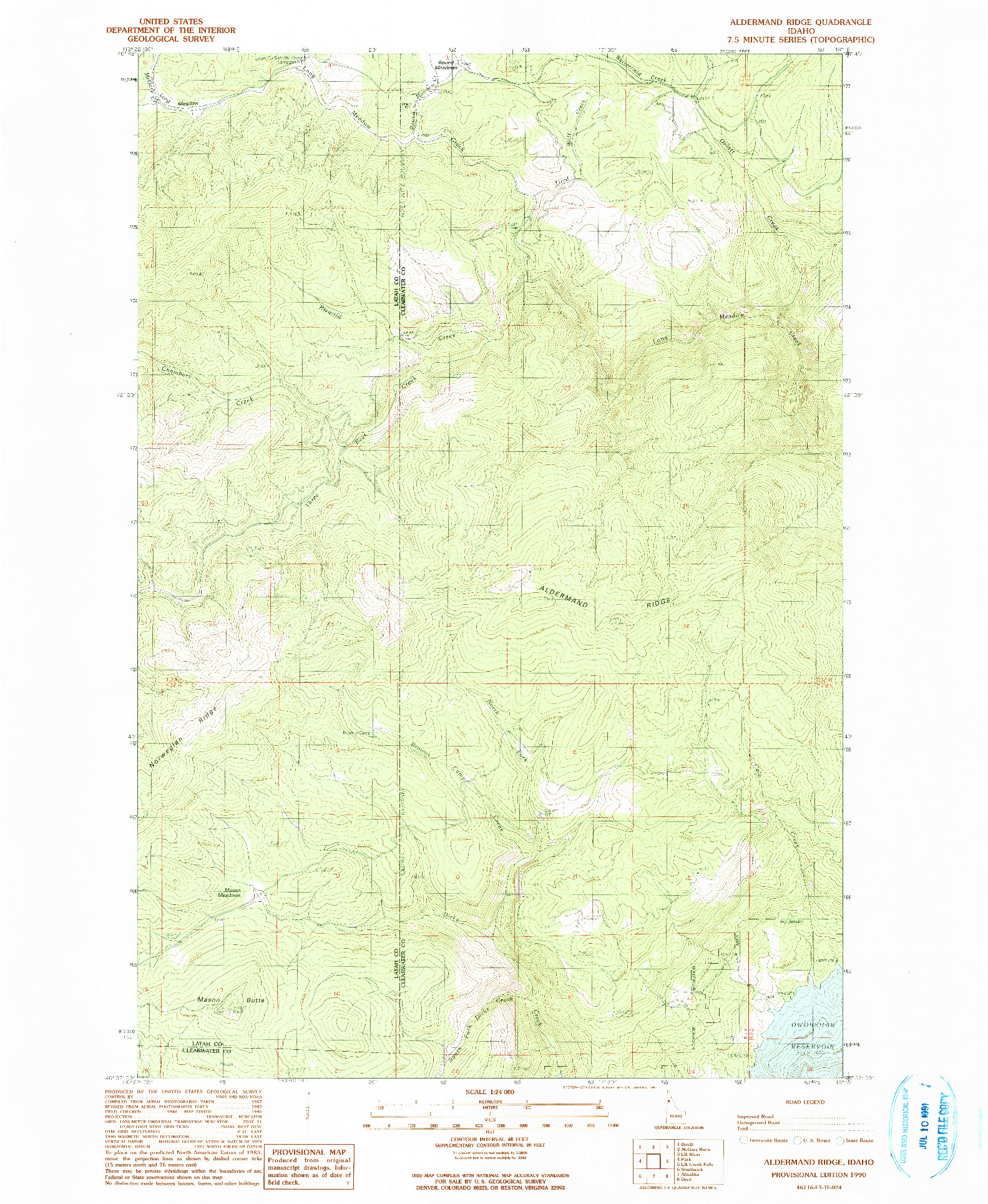 USGS 1:24000-SCALE QUADRANGLE FOR ALDERMAND RIDGE, ID 1990
