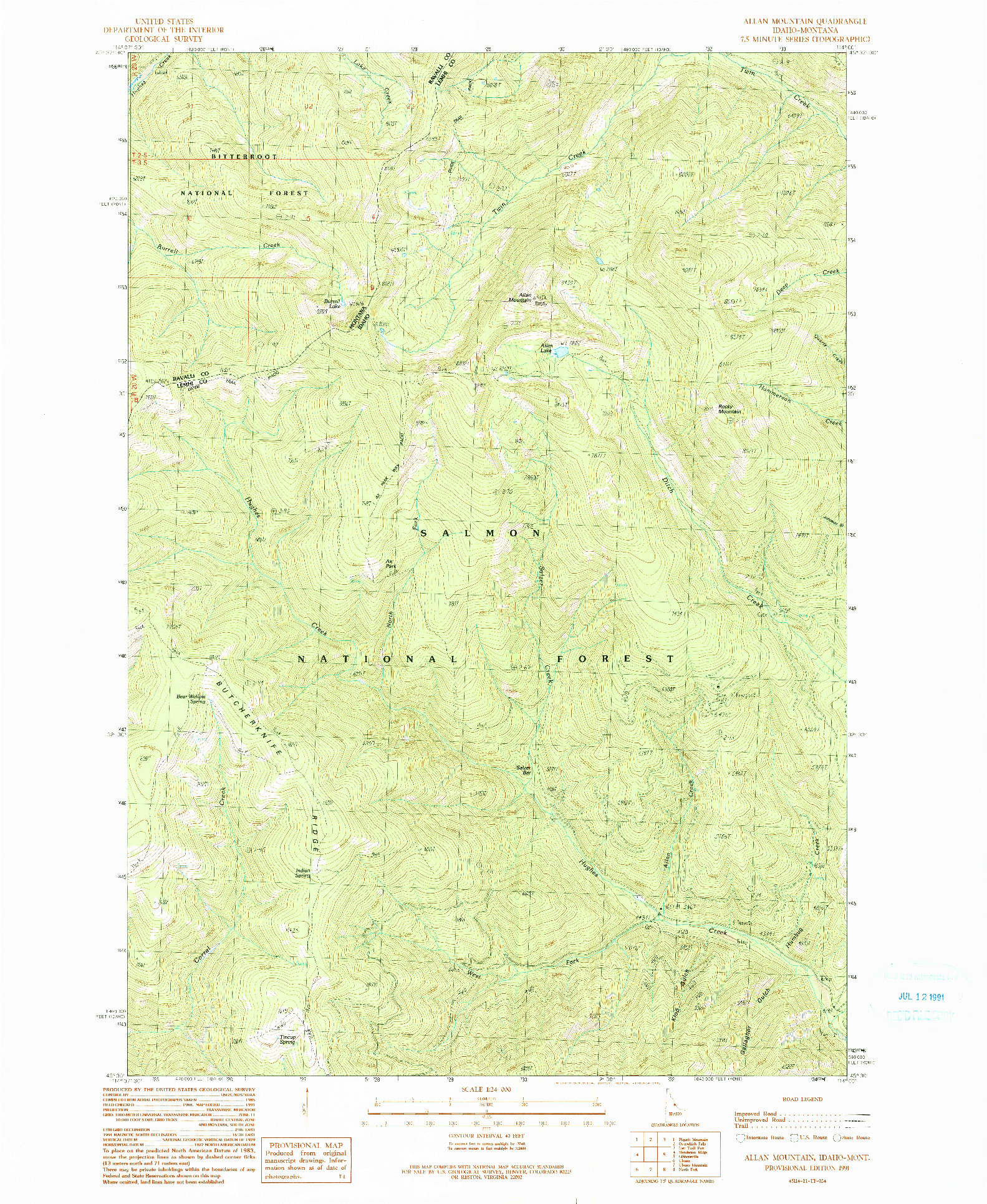 USGS 1:24000-SCALE QUADRANGLE FOR ALLAN MOUNTAIN, ID 1991