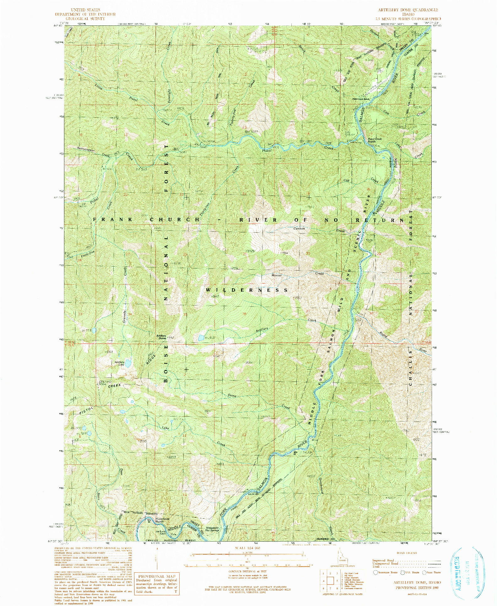 USGS 1:24000-SCALE QUADRANGLE FOR ARTILLERY DOME, ID 1990