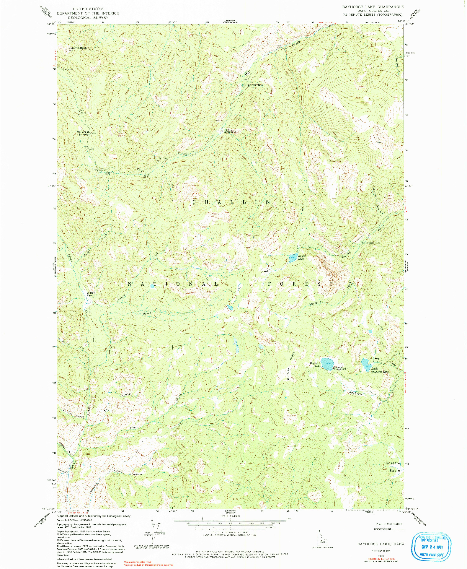 USGS 1:24000-SCALE QUADRANGLE FOR BAYHORSE LAKE, ID 1963