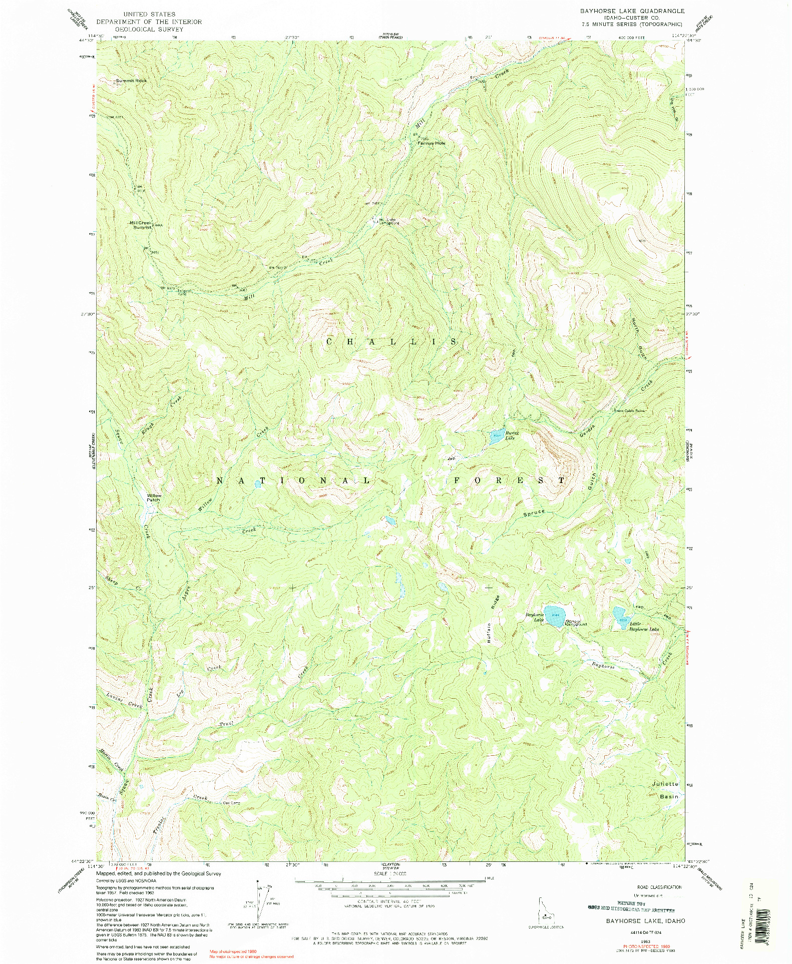 USGS 1:24000-SCALE QUADRANGLE FOR BAYHORSE LAKE, ID 1963