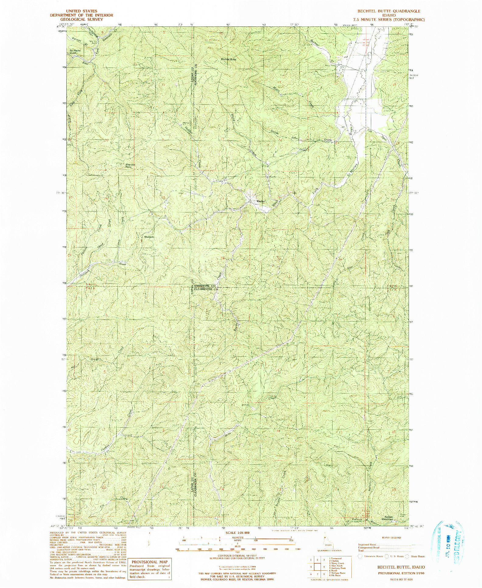 USGS 1:24000-SCALE QUADRANGLE FOR BECHTEL BUTTE, ID 1990
