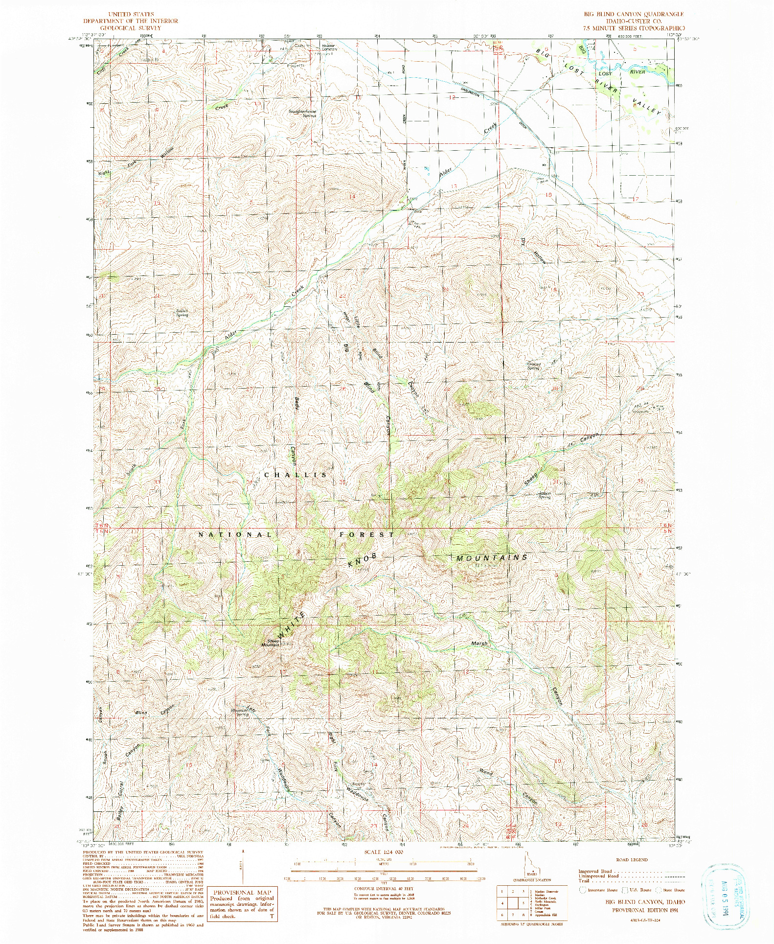 USGS 1:24000-SCALE QUADRANGLE FOR BIG BLIND CANYON, ID 1991