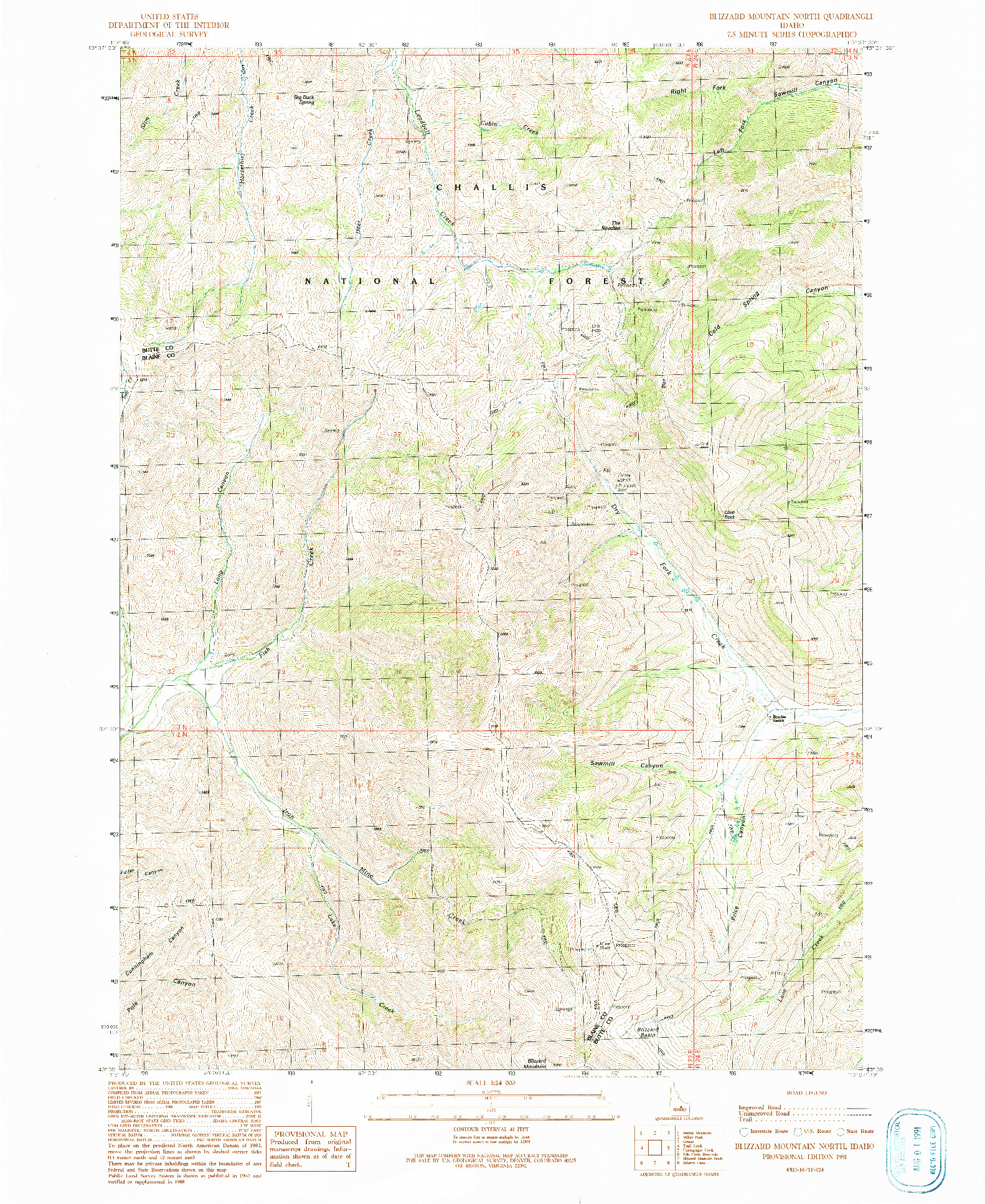 USGS 1:24000-SCALE QUADRANGLE FOR BLIZZARD MOUNTAIN NORTH, ID 1991