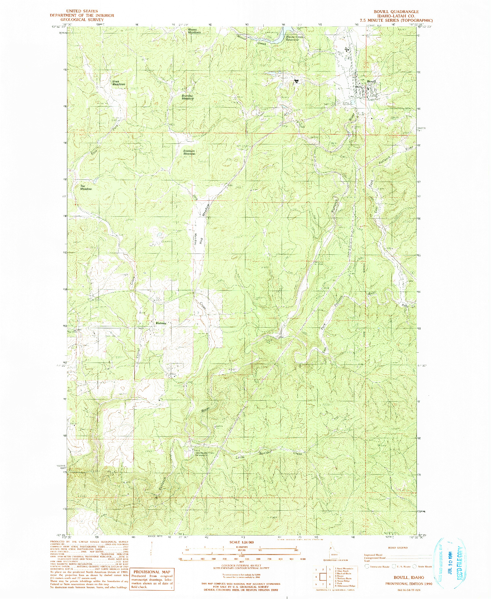 USGS 1:24000-SCALE QUADRANGLE FOR BOVILL, ID 1990