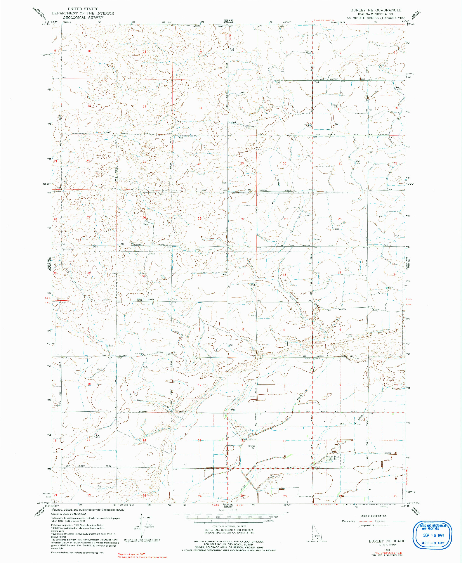 USGS 1:24000-SCALE QUADRANGLE FOR BURLEY NE, ID 1964