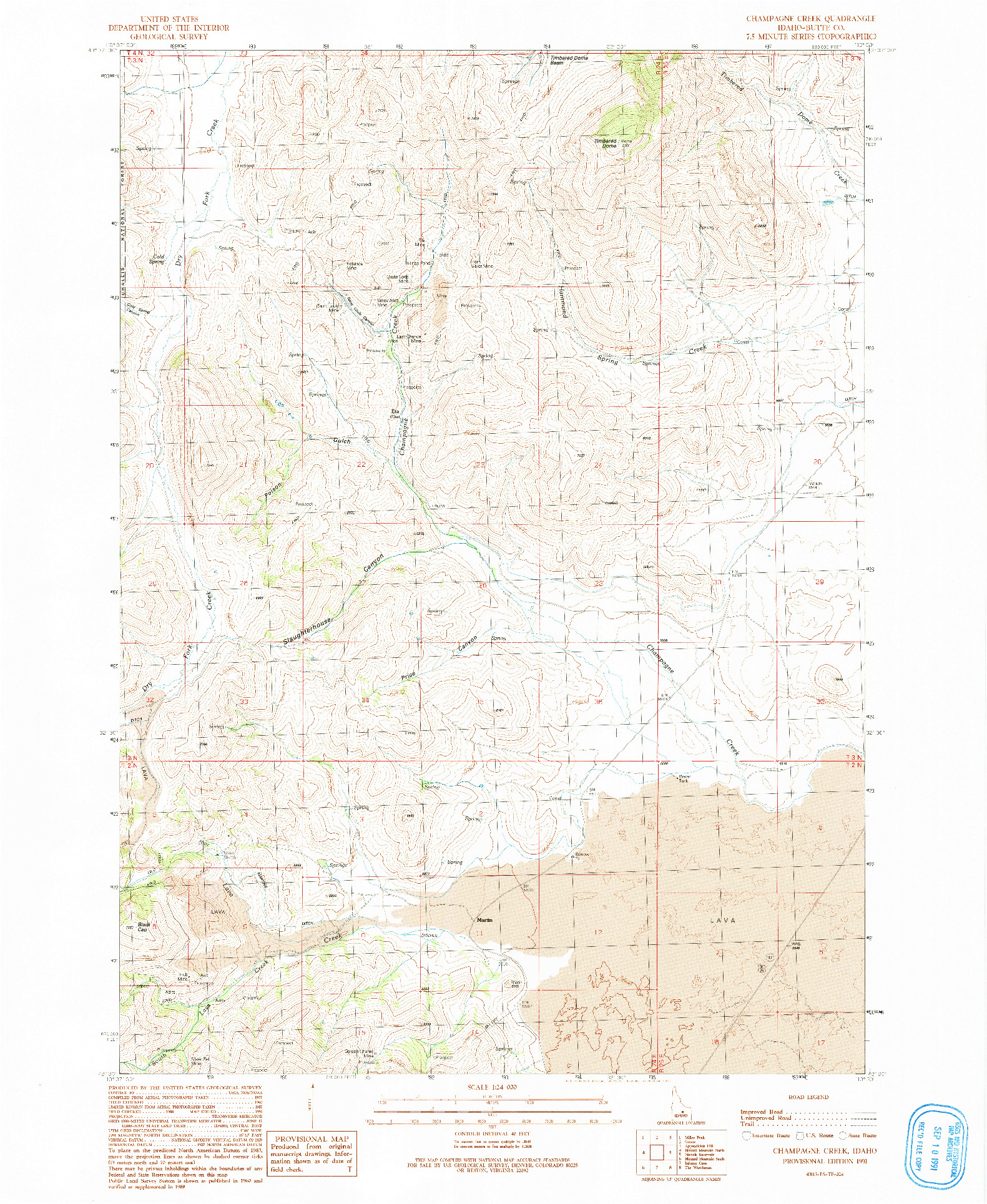 USGS 1:24000-SCALE QUADRANGLE FOR CHAMPAGNE CREEK, ID 1991