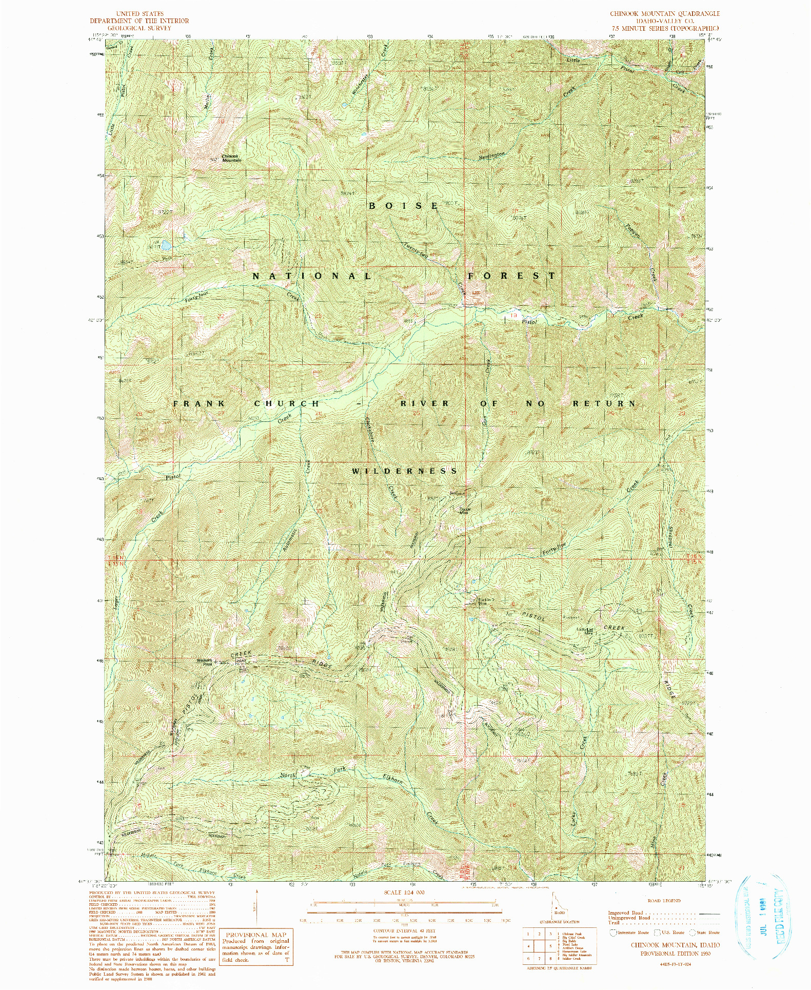 USGS 1:24000-SCALE QUADRANGLE FOR CHINOOK MOUNTAIN, ID 1990