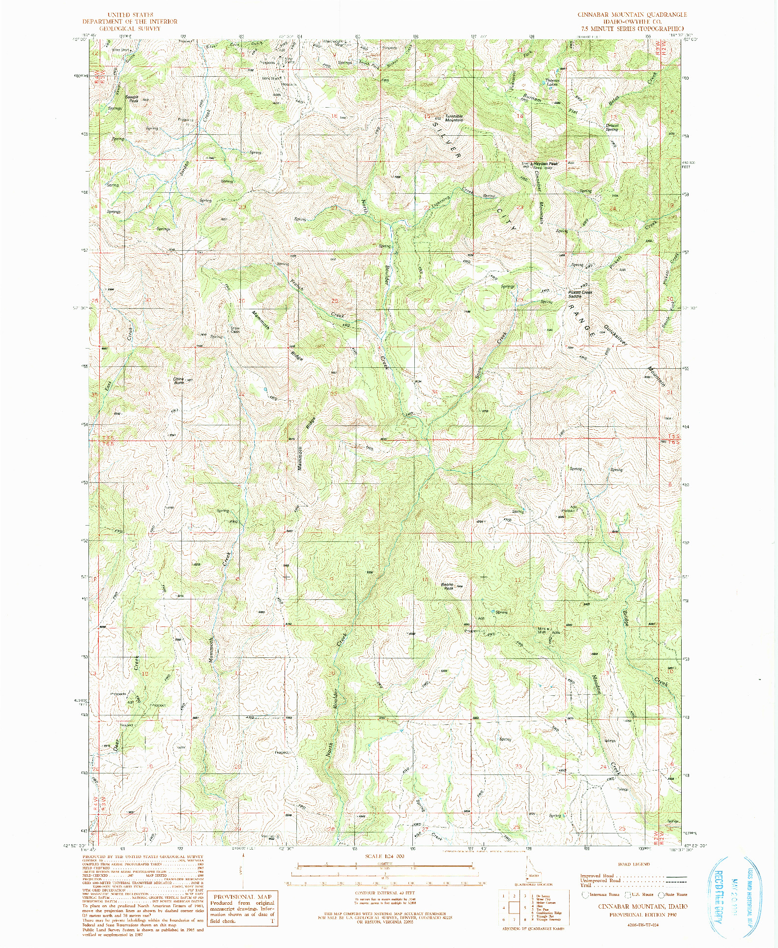 USGS 1:24000-SCALE QUADRANGLE FOR CINNABAR MOUNTAIN, ID 1990