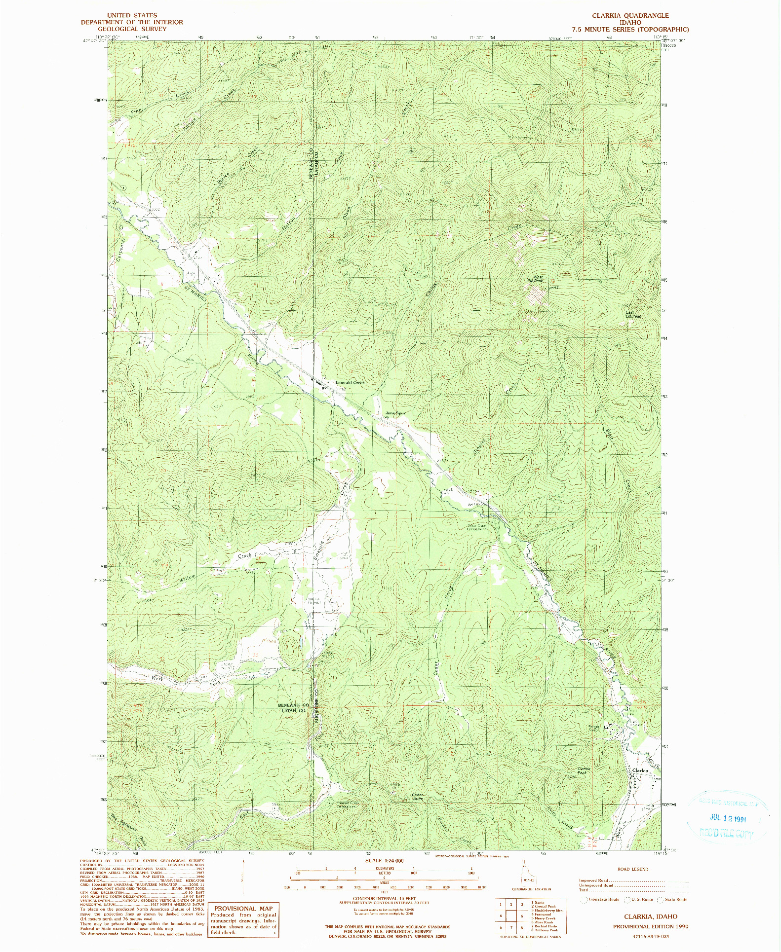 USGS 1:24000-SCALE QUADRANGLE FOR CLARKIA, ID 1990