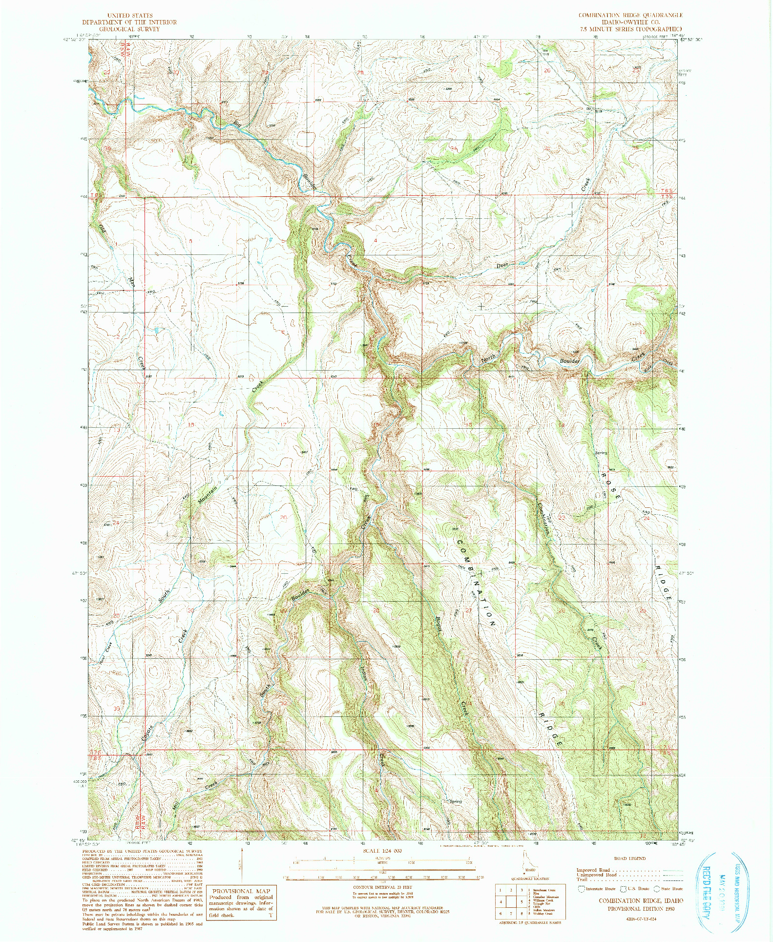 USGS 1:24000-SCALE QUADRANGLE FOR COMBINATION RIDGE, ID 1990