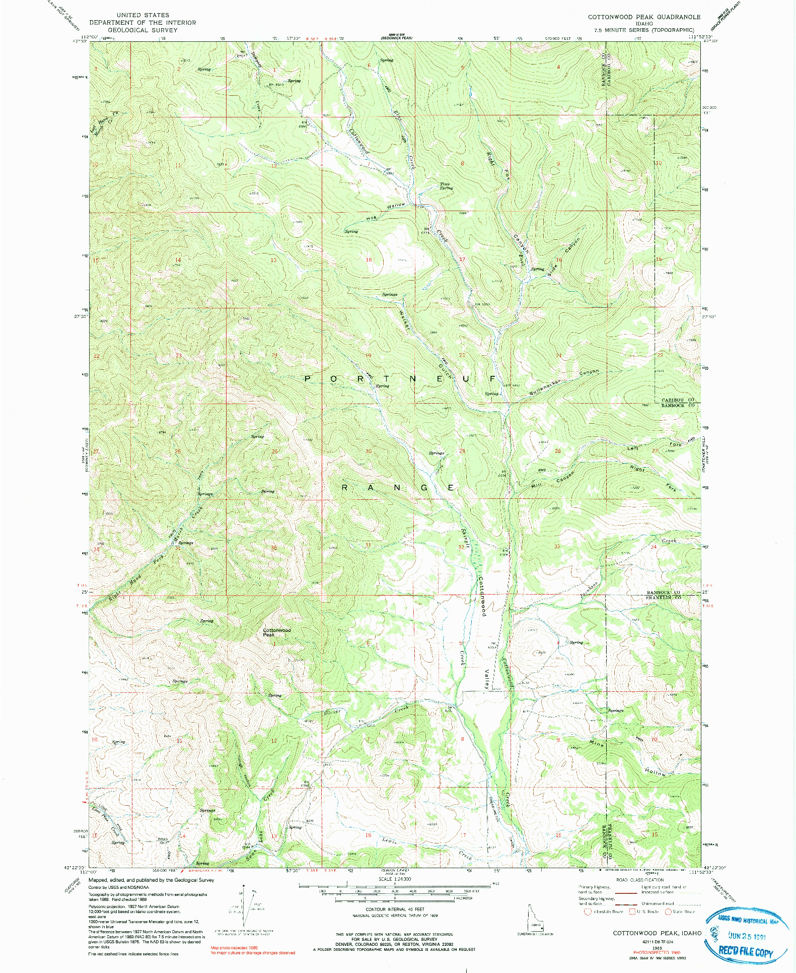 USGS 1:24000-SCALE QUADRANGLE FOR COTTONWOOD PEAK, ID 1969