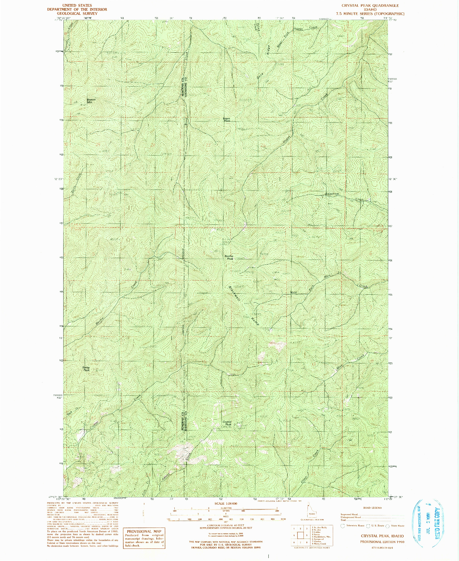 USGS 1:24000-SCALE QUADRANGLE FOR CRYSTAL PEAK, ID 1990