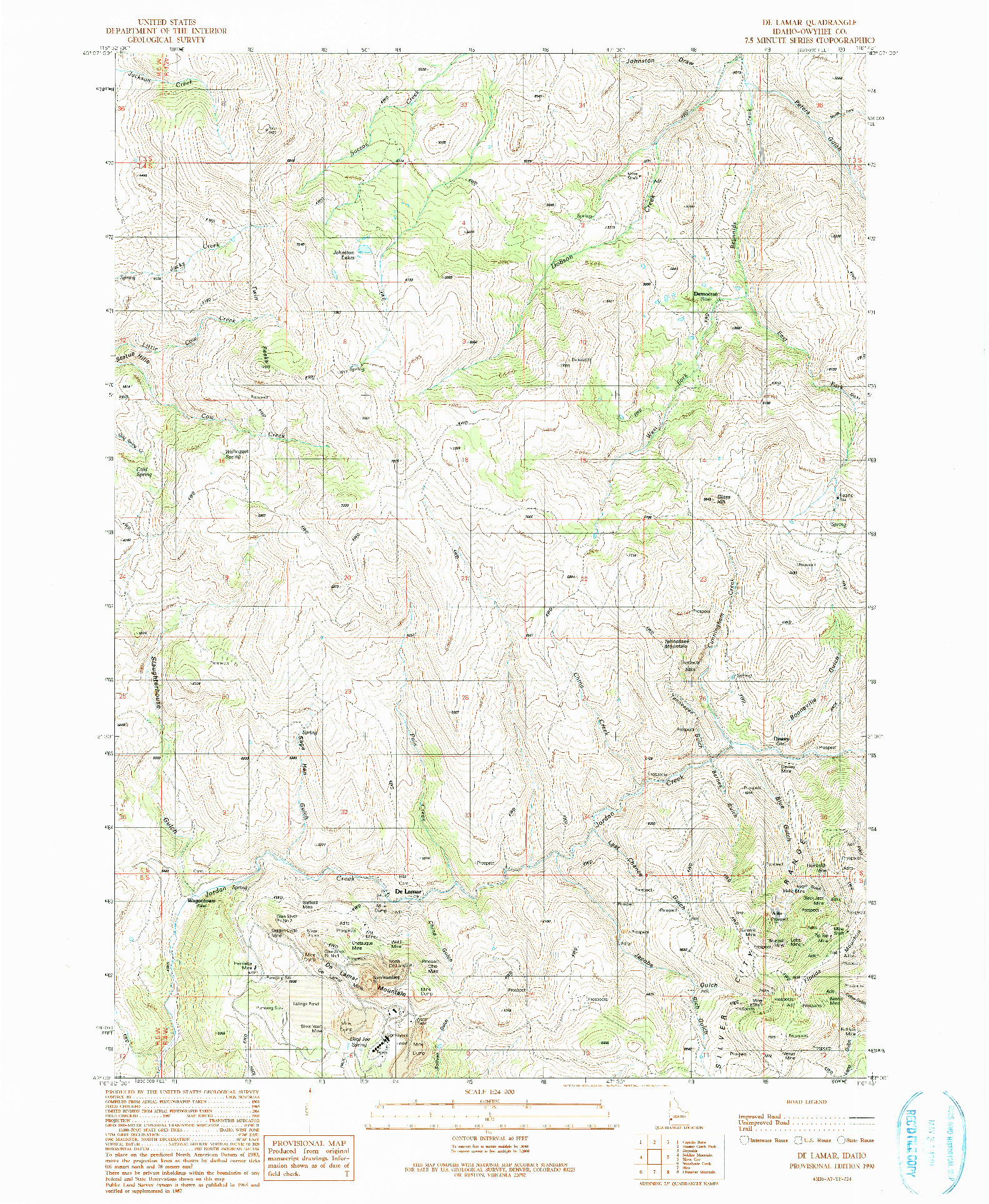 USGS 1:24000-SCALE QUADRANGLE FOR DE LAMAR, ID 1990