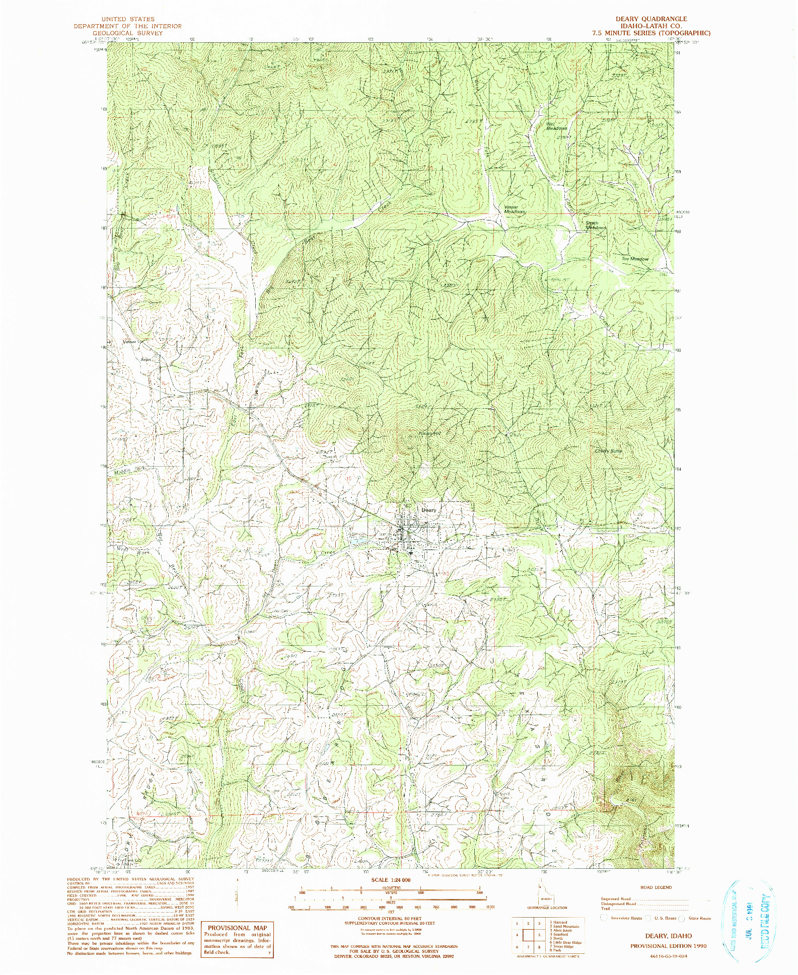 USGS 1:24000-SCALE QUADRANGLE FOR DEARY, ID 1990