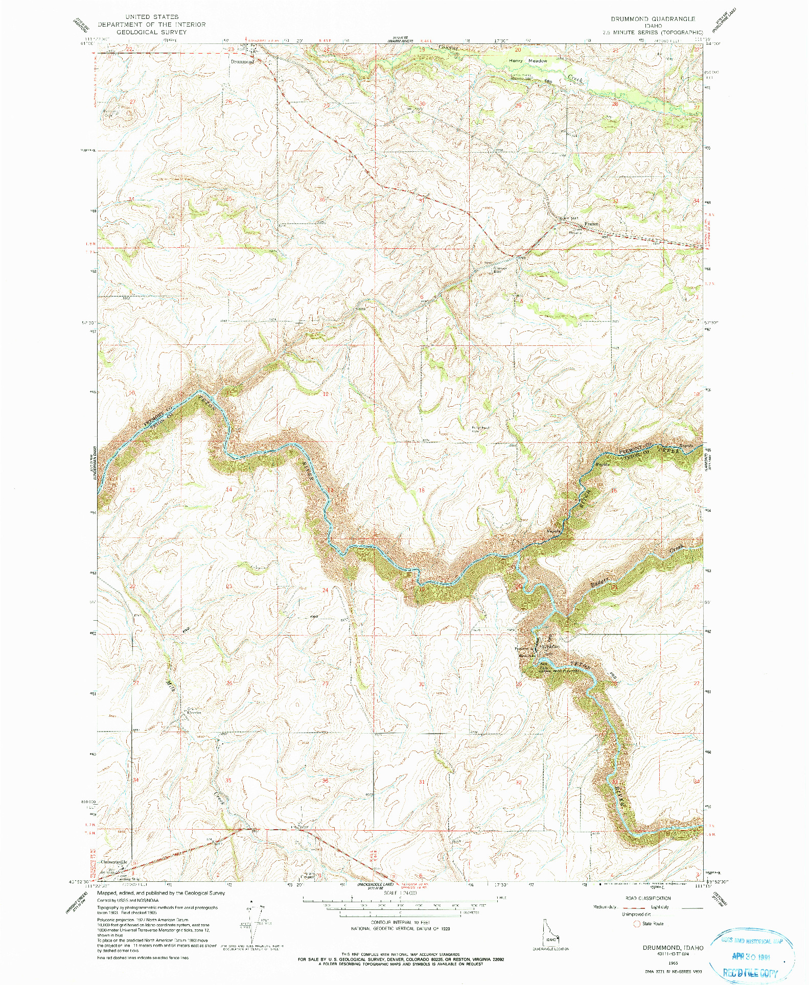 USGS 1:24000-SCALE QUADRANGLE FOR DRUMMOND, ID 1965