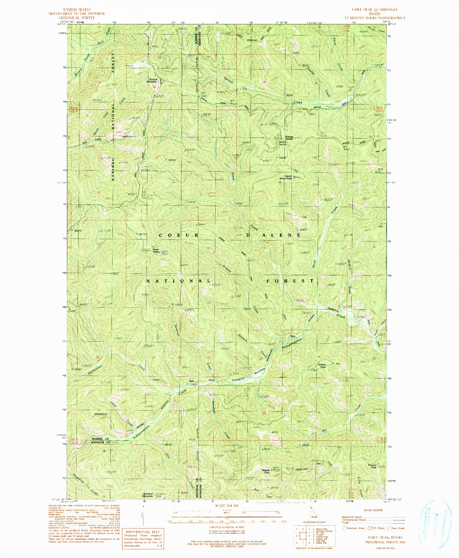 USGS 1:24000-SCALE QUADRANGLE FOR FASET PEAK, ID 1990