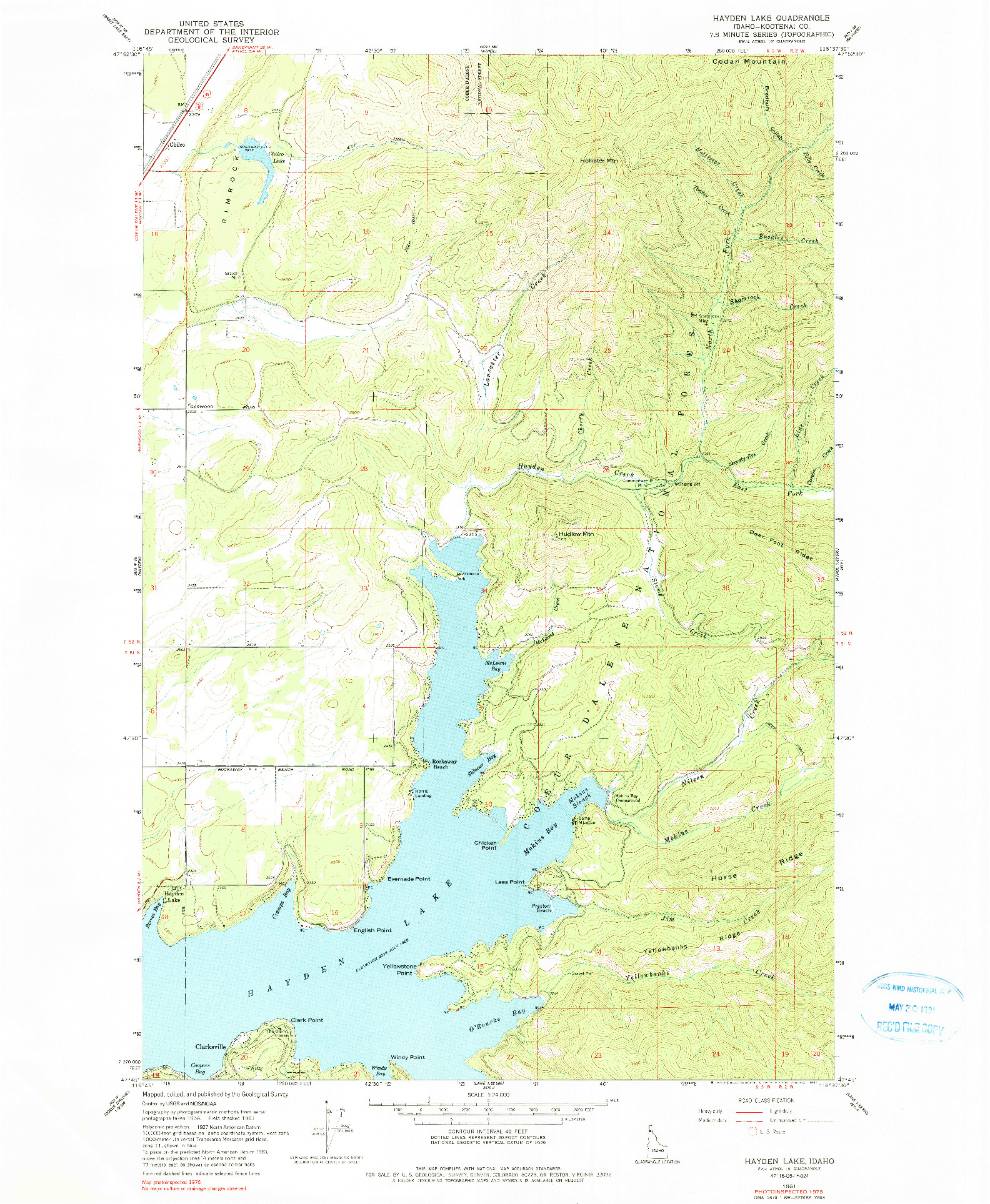 USGS 1:24000-SCALE QUADRANGLE FOR HAYDEN LAKE, ID 1961