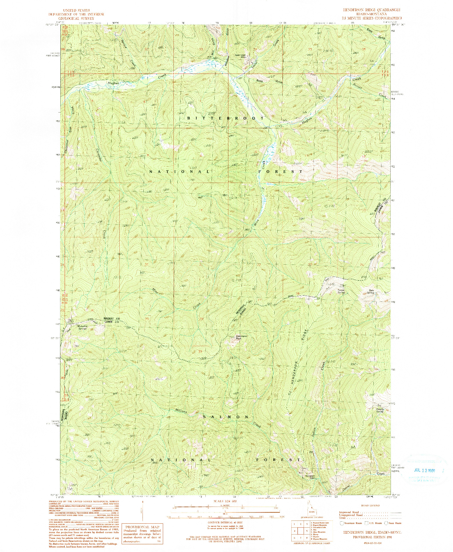 USGS 1:24000-SCALE QUADRANGLE FOR HENDERSON RIDGE, ID 1991