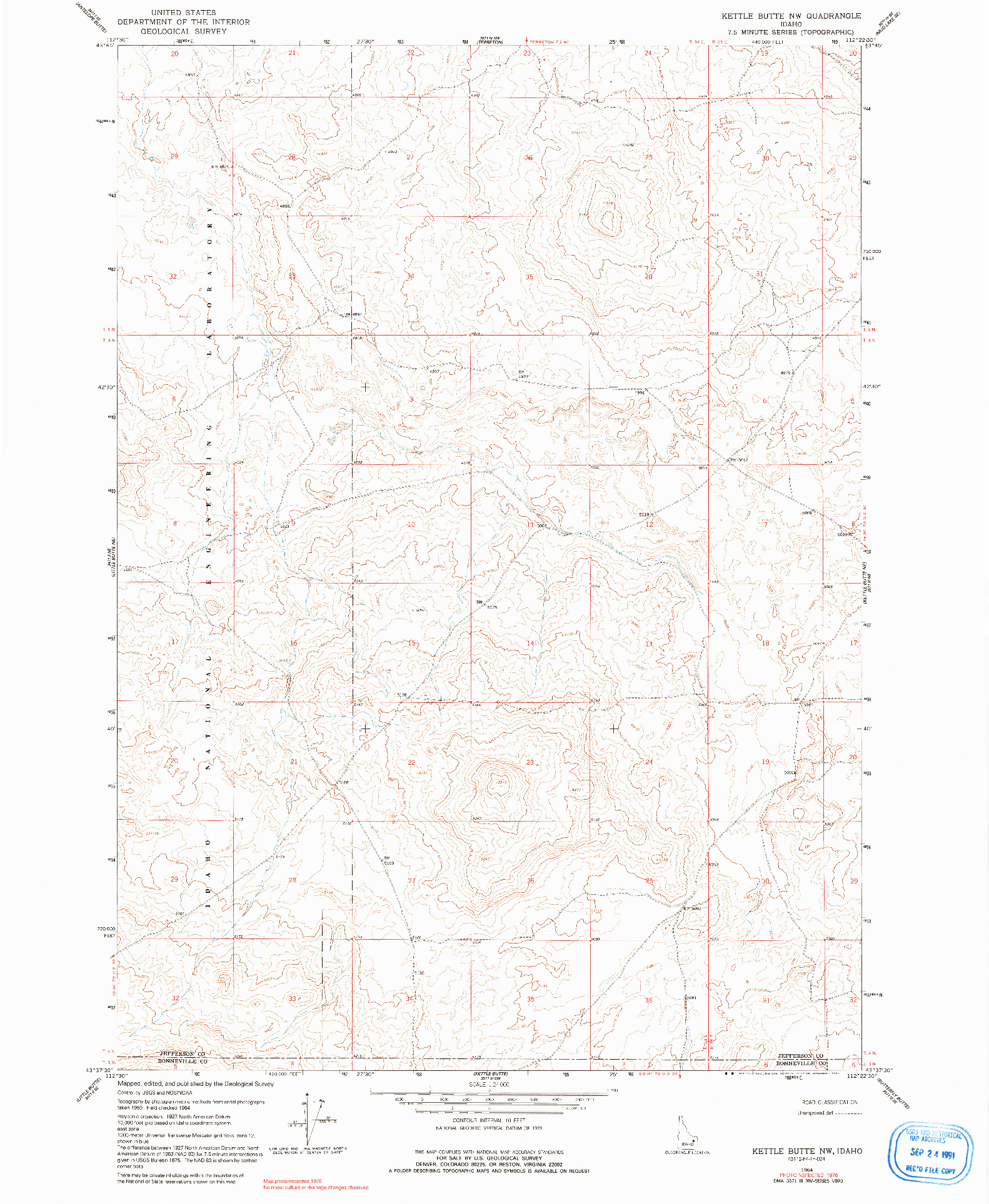USGS 1:24000-SCALE QUADRANGLE FOR KETTLE BUTTE NW, ID 1964
