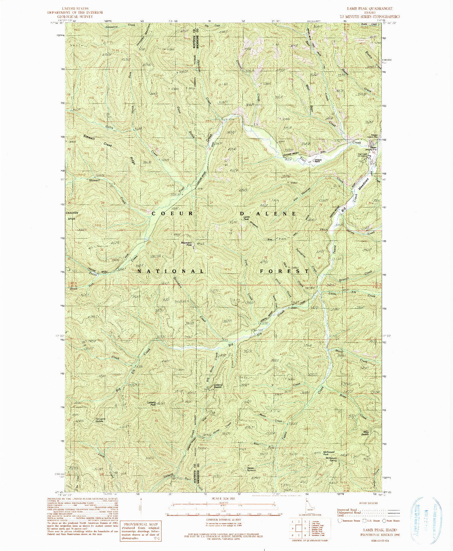USGS 1:24000-SCALE QUADRANGLE FOR LAMB PEAK, ID 1990