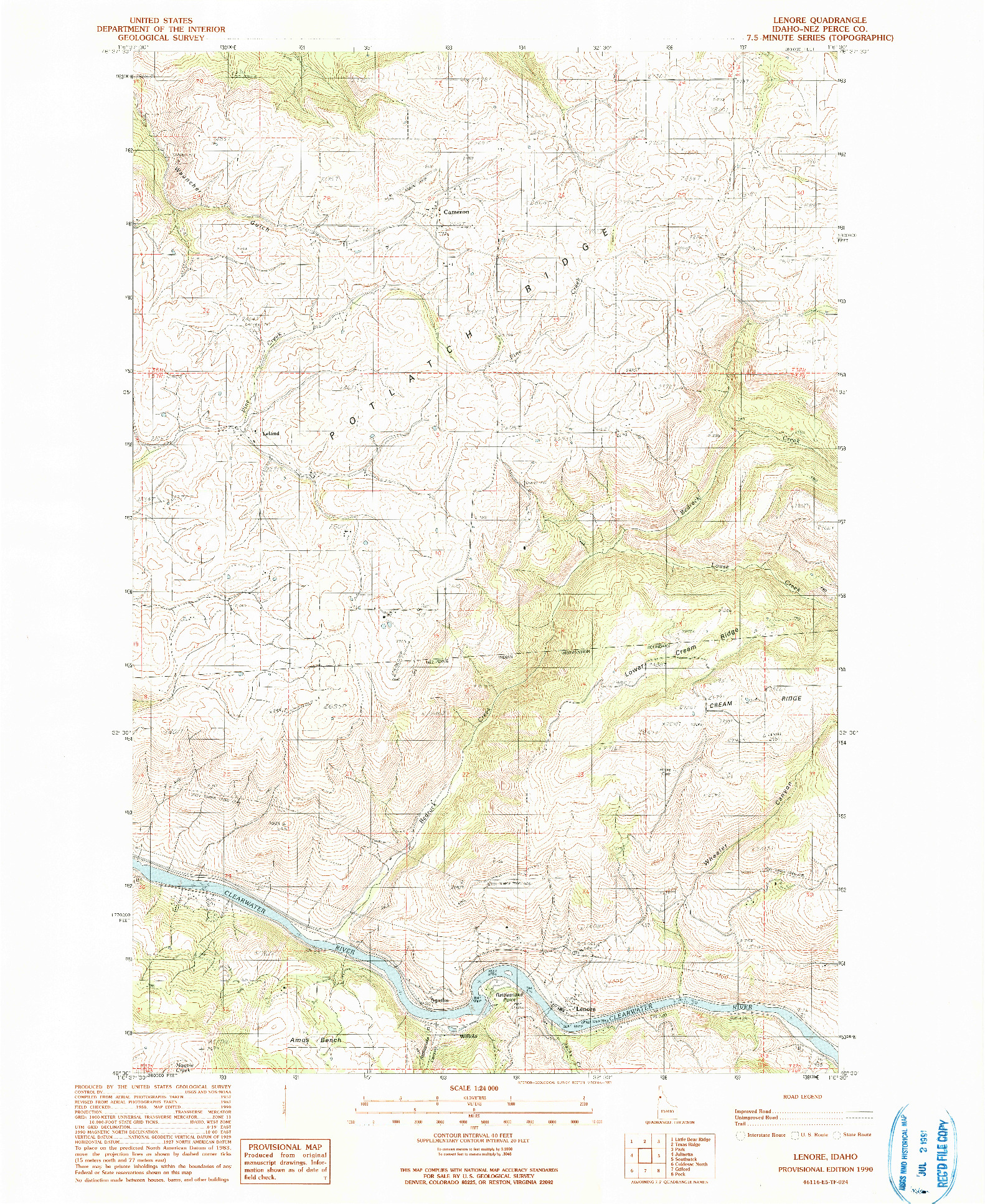 USGS 1:24000-SCALE QUADRANGLE FOR LENORE, ID 1990