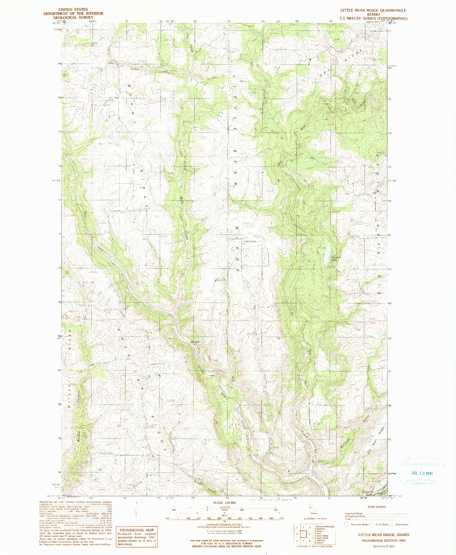 USGS 1:24000-SCALE QUADRANGLE FOR LITTLE BEAR RIDGE, ID 1990