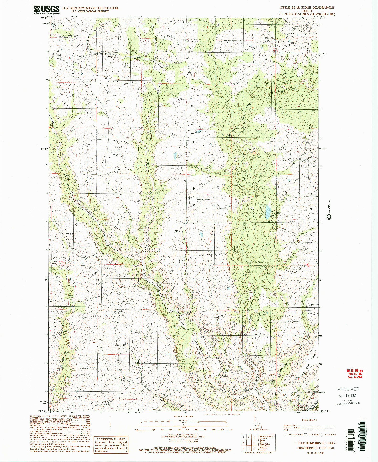 USGS 1:24000-SCALE QUADRANGLE FOR LITTLE BEAR RIDGE, ID 1990