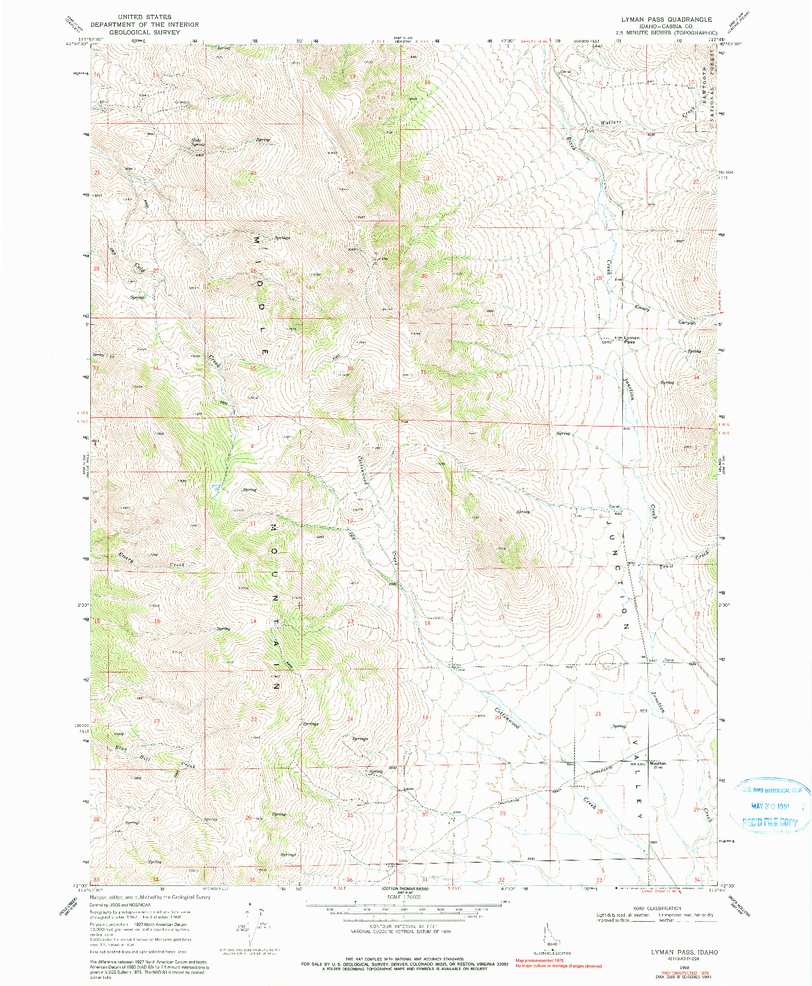 USGS 1:24000-SCALE QUADRANGLE FOR LYMAN PASS, ID 1968