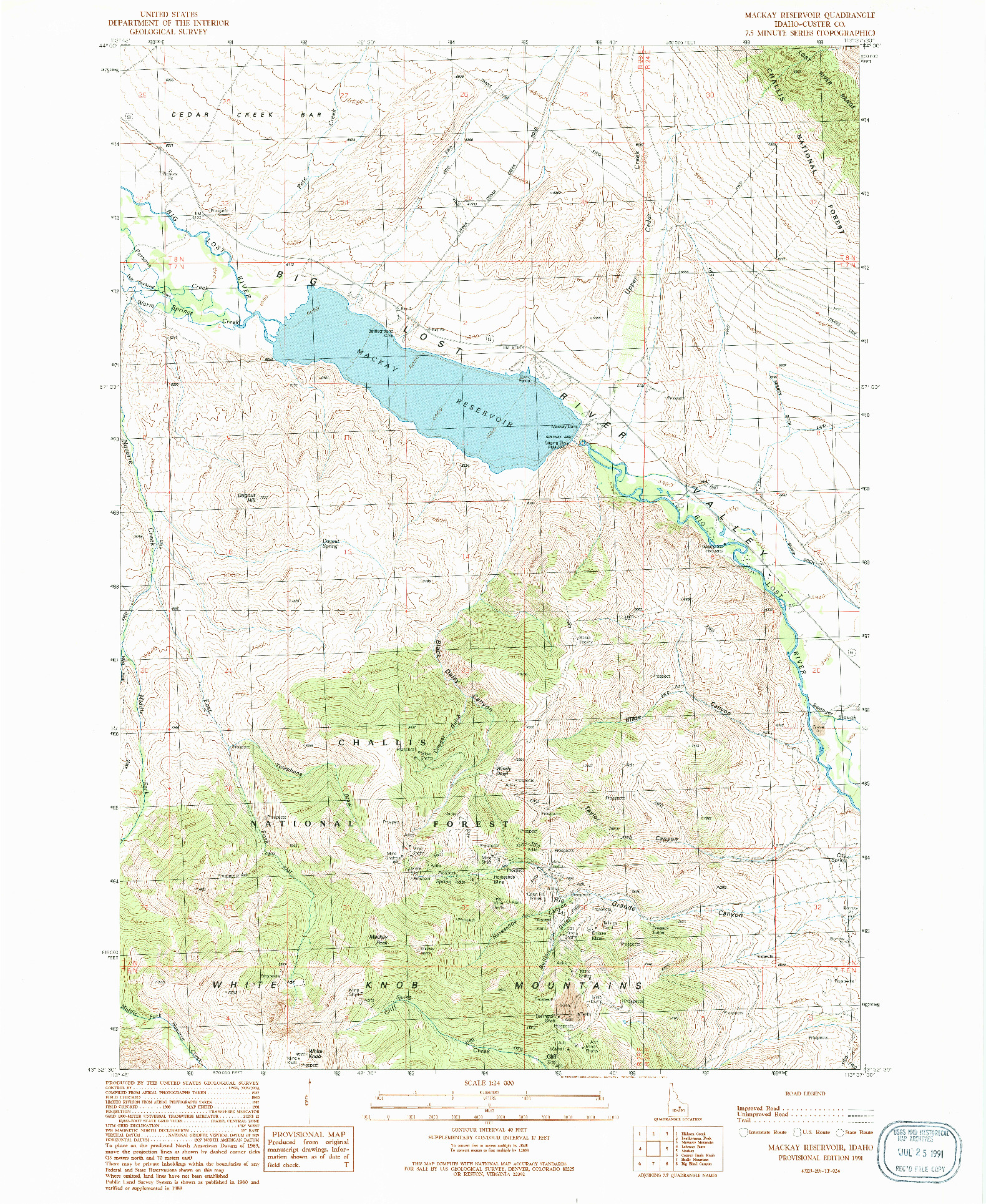 USGS 1:24000-SCALE QUADRANGLE FOR MACKAY RESERVOIR, ID 1991