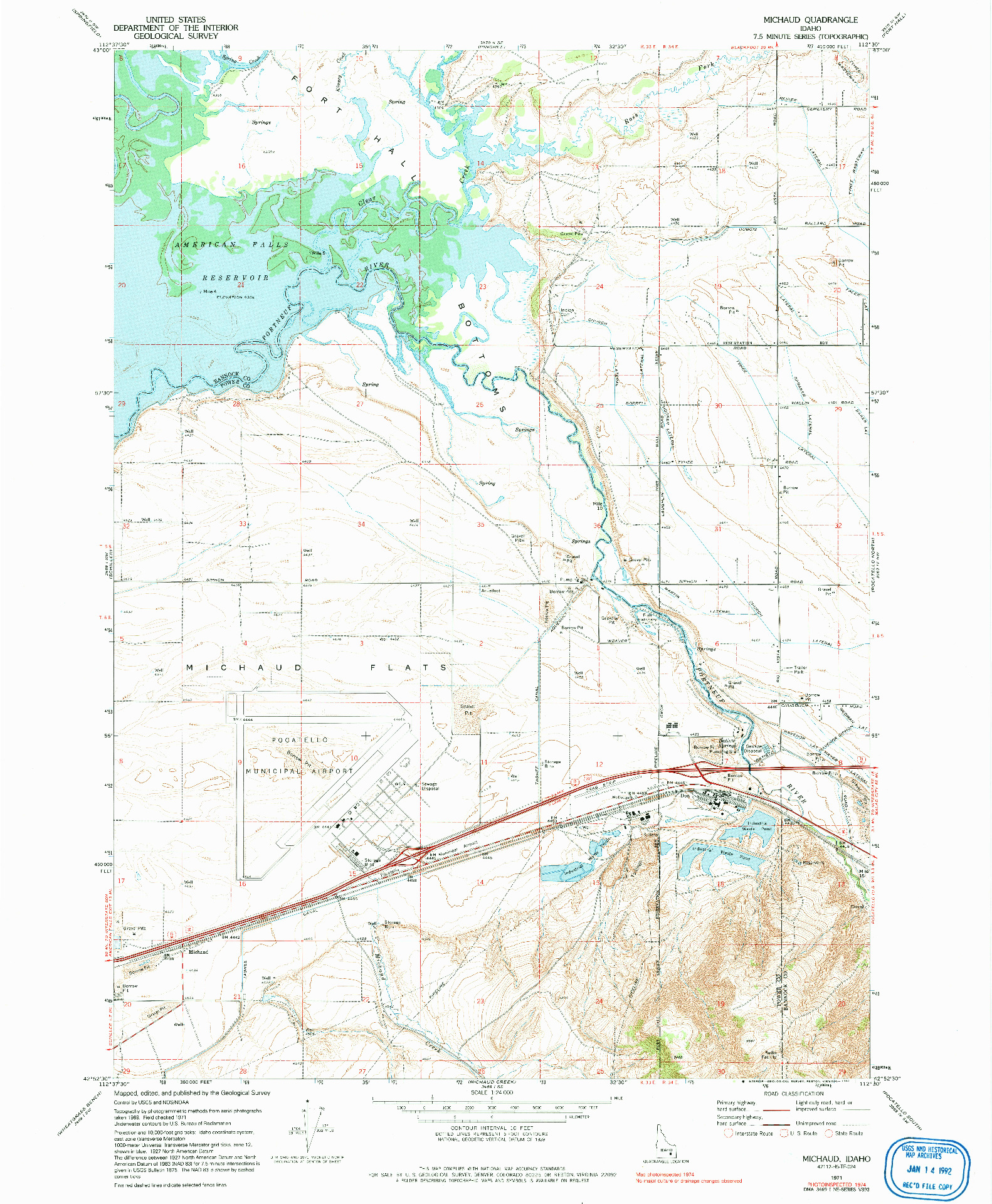 USGS 1:24000-SCALE QUADRANGLE FOR MICHAUD, ID 1971