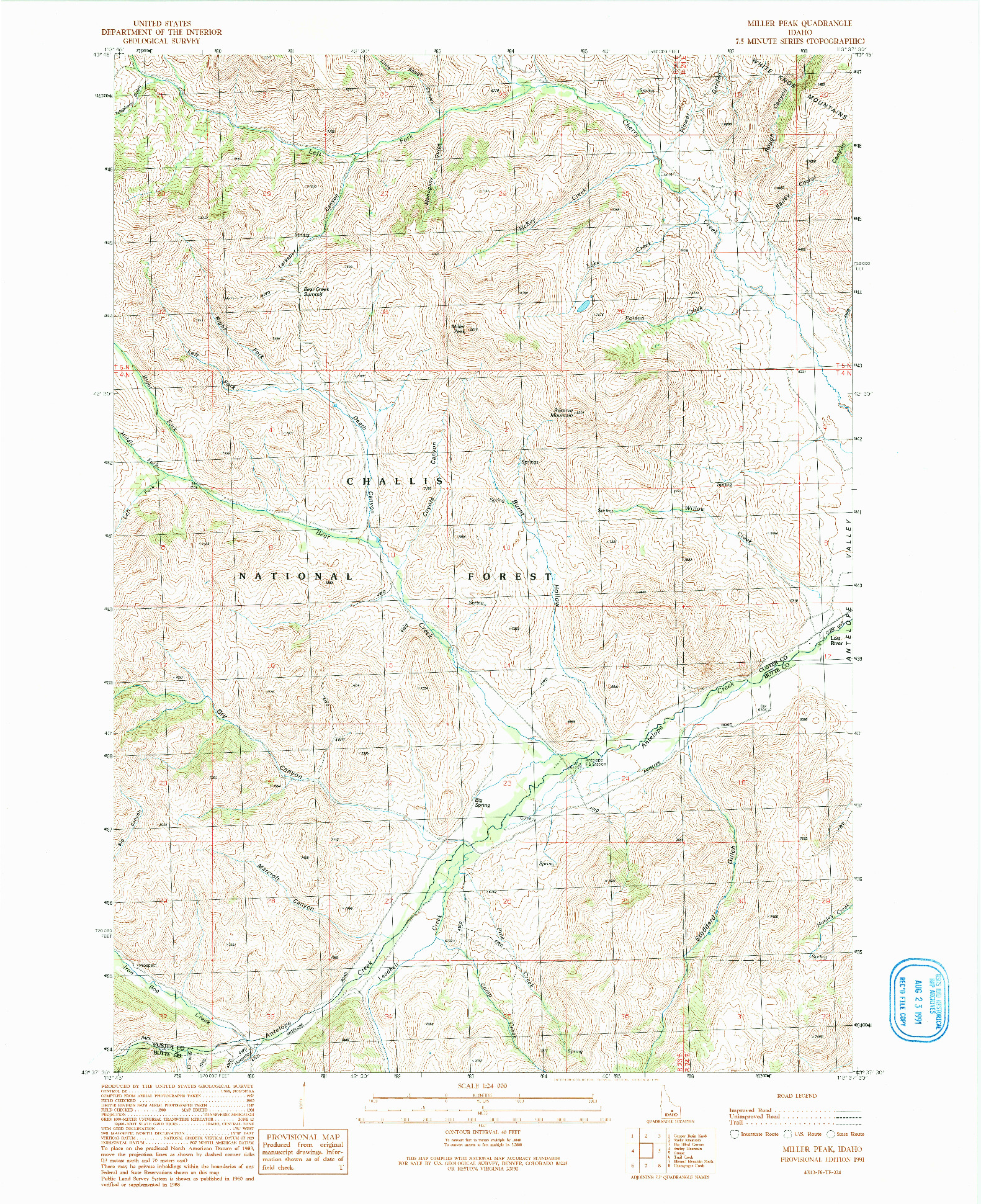 USGS 1:24000-SCALE QUADRANGLE FOR MILLER PEAK, ID 1991