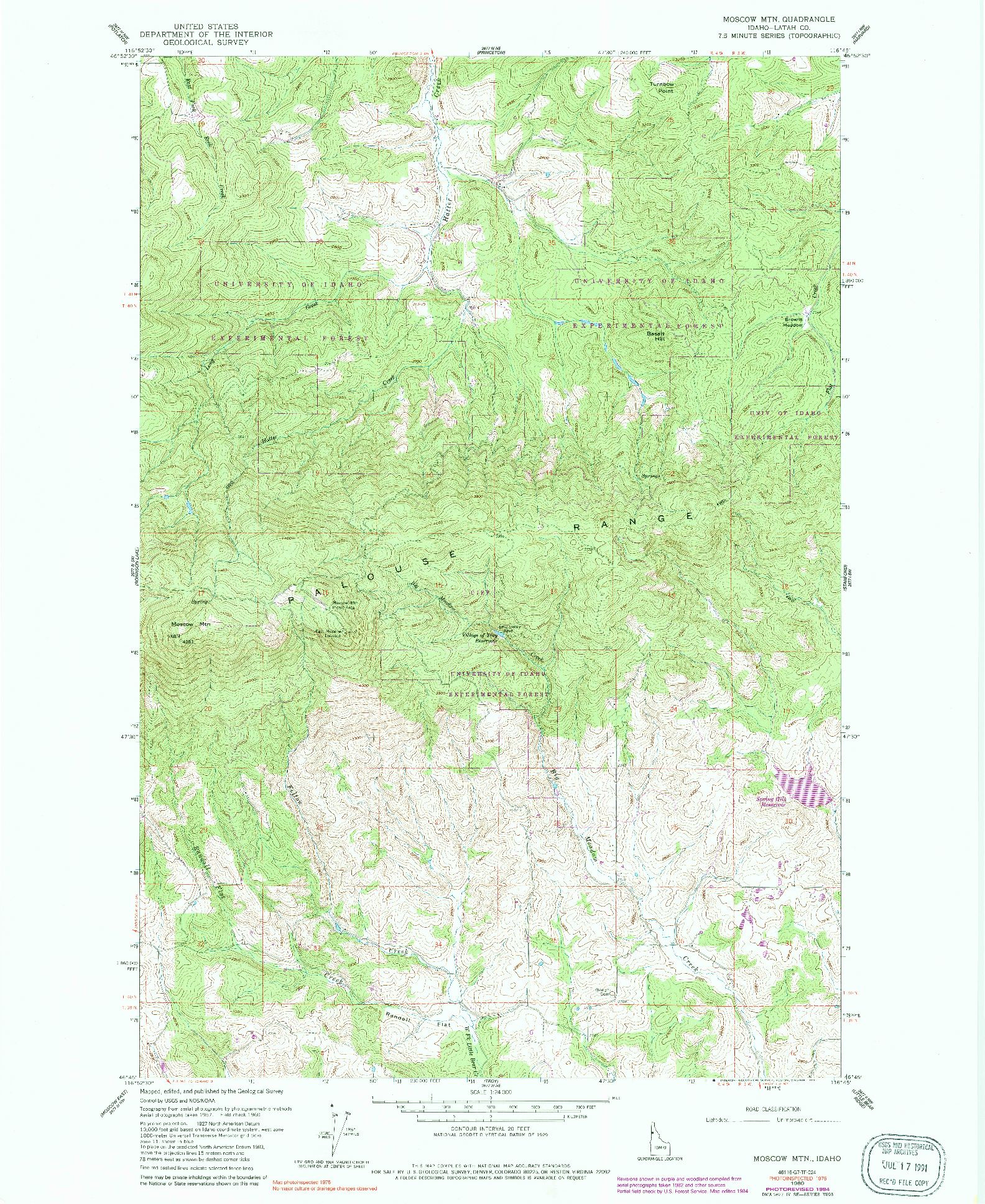 USGS 1:24000-SCALE QUADRANGLE FOR MOSCOW MOUNTAIN, ID 1960