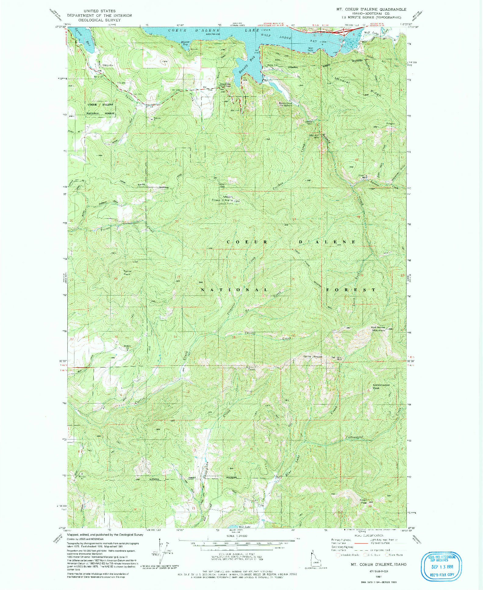 USGS 1:24000-SCALE QUADRANGLE FOR MOUNT COEUR D'ALENE, ID 1981