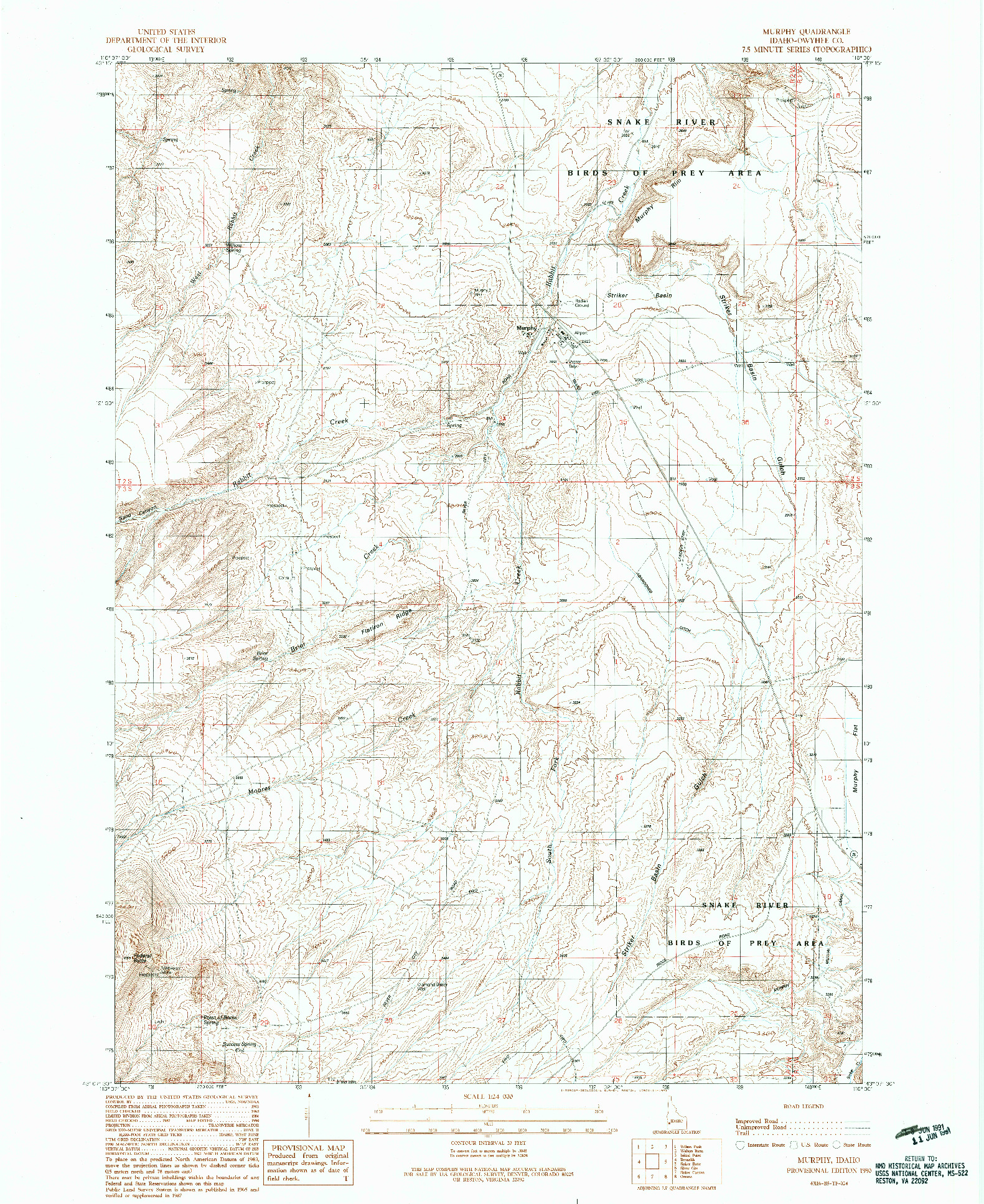 USGS 1:24000-SCALE QUADRANGLE FOR MURPHY, ID 1990
