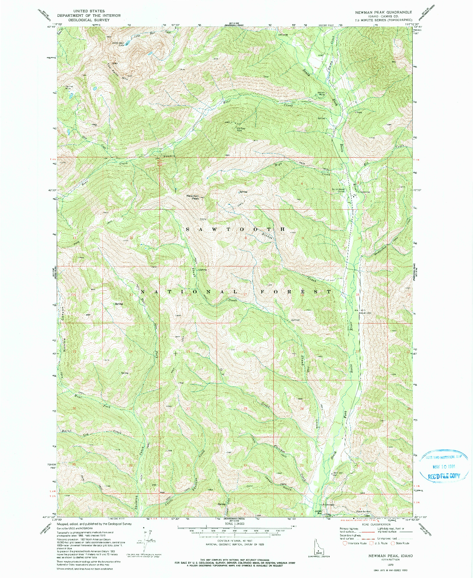 USGS 1:24000-SCALE QUADRANGLE FOR NEWMAN PEAK, ID 1970