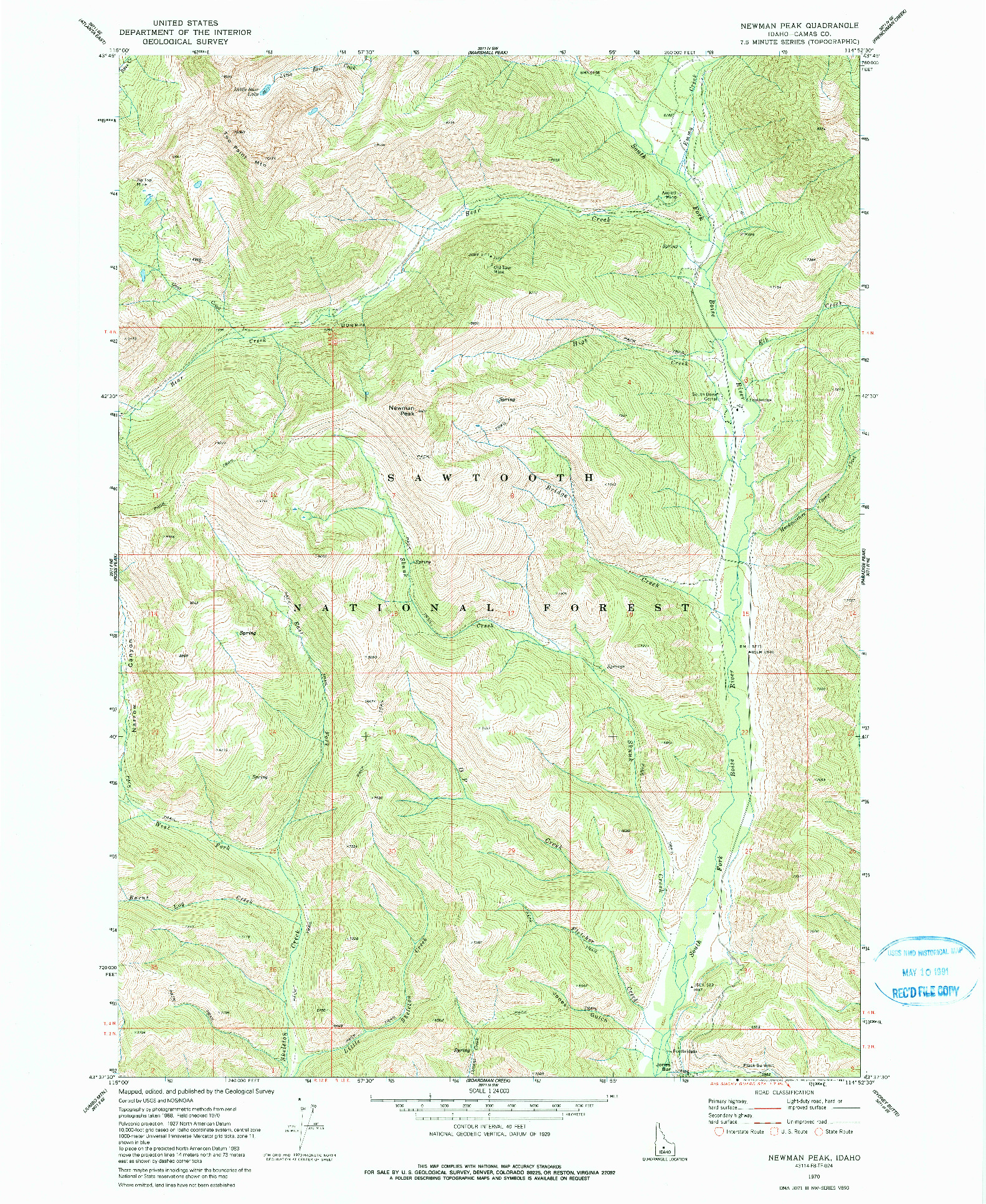 USGS 1:24000-SCALE QUADRANGLE FOR NEWMAN PEAK, ID 1970