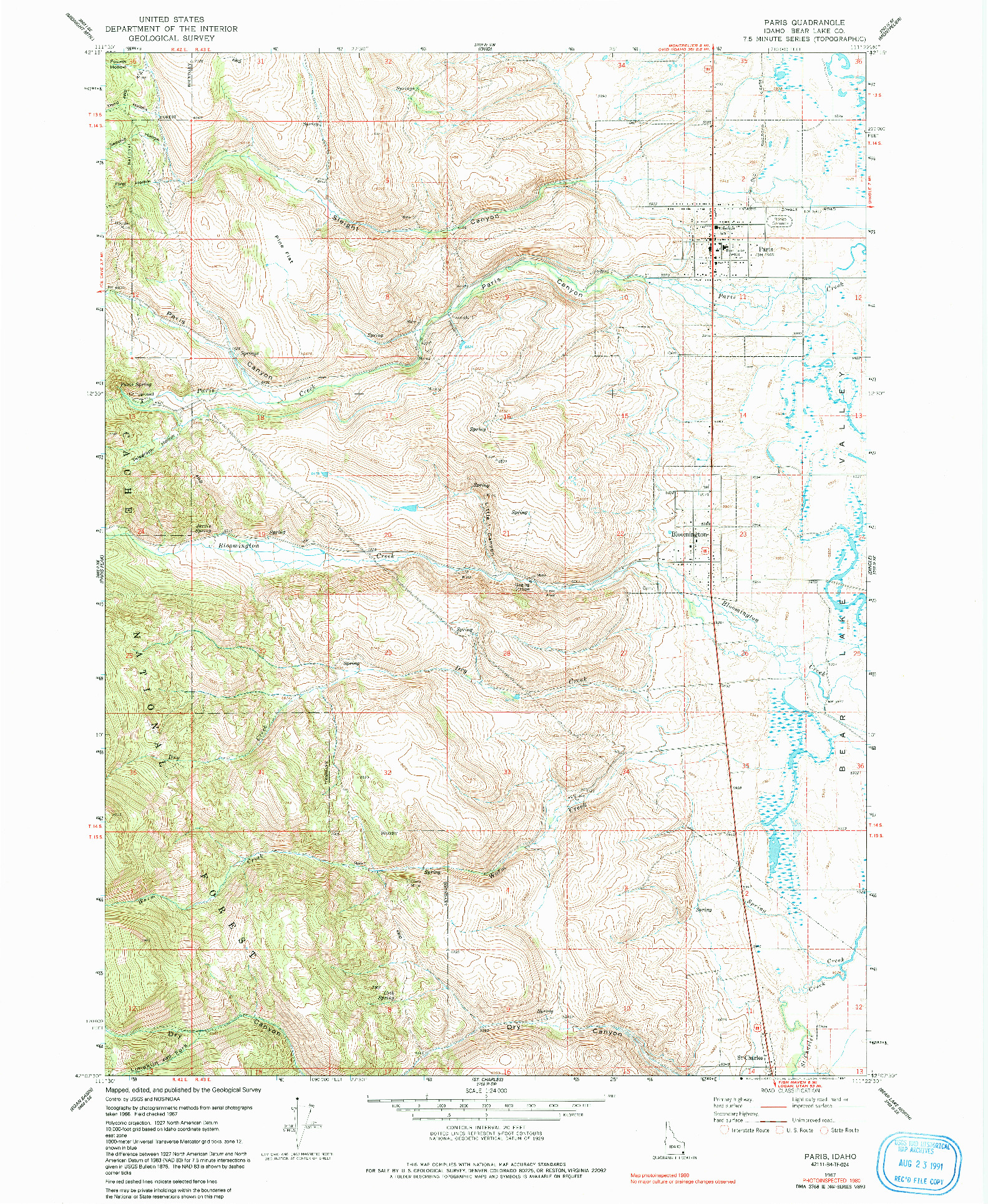 USGS 1:24000-SCALE QUADRANGLE FOR PARIS, ID 1967